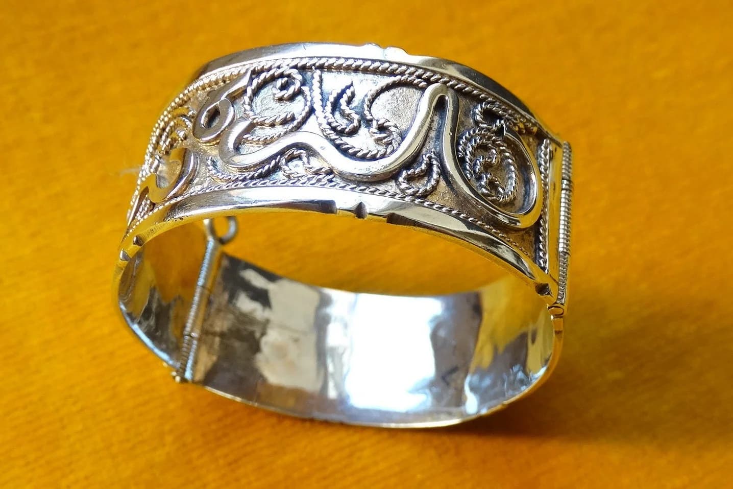 Vintage Silver Arabic Cuff Bracelet, Islamic Calligraphy Bangle