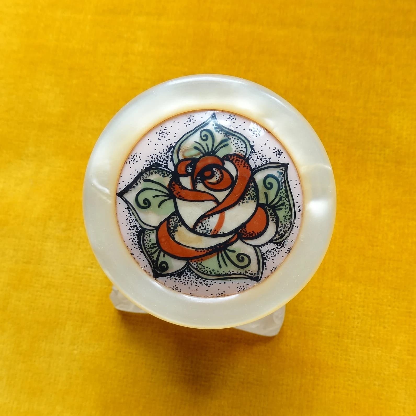 Lea Stein Serigraphy Rose Brooch: Vintage French Designer Pin