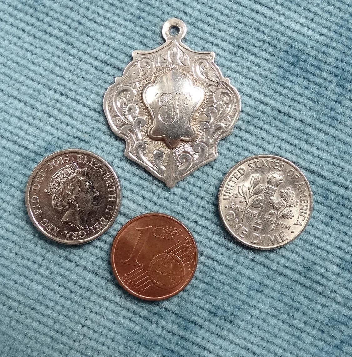 Vintage Birmingham Sterling Silver Fob Medal, Engraved Initials EW, Dance Award - image 3
