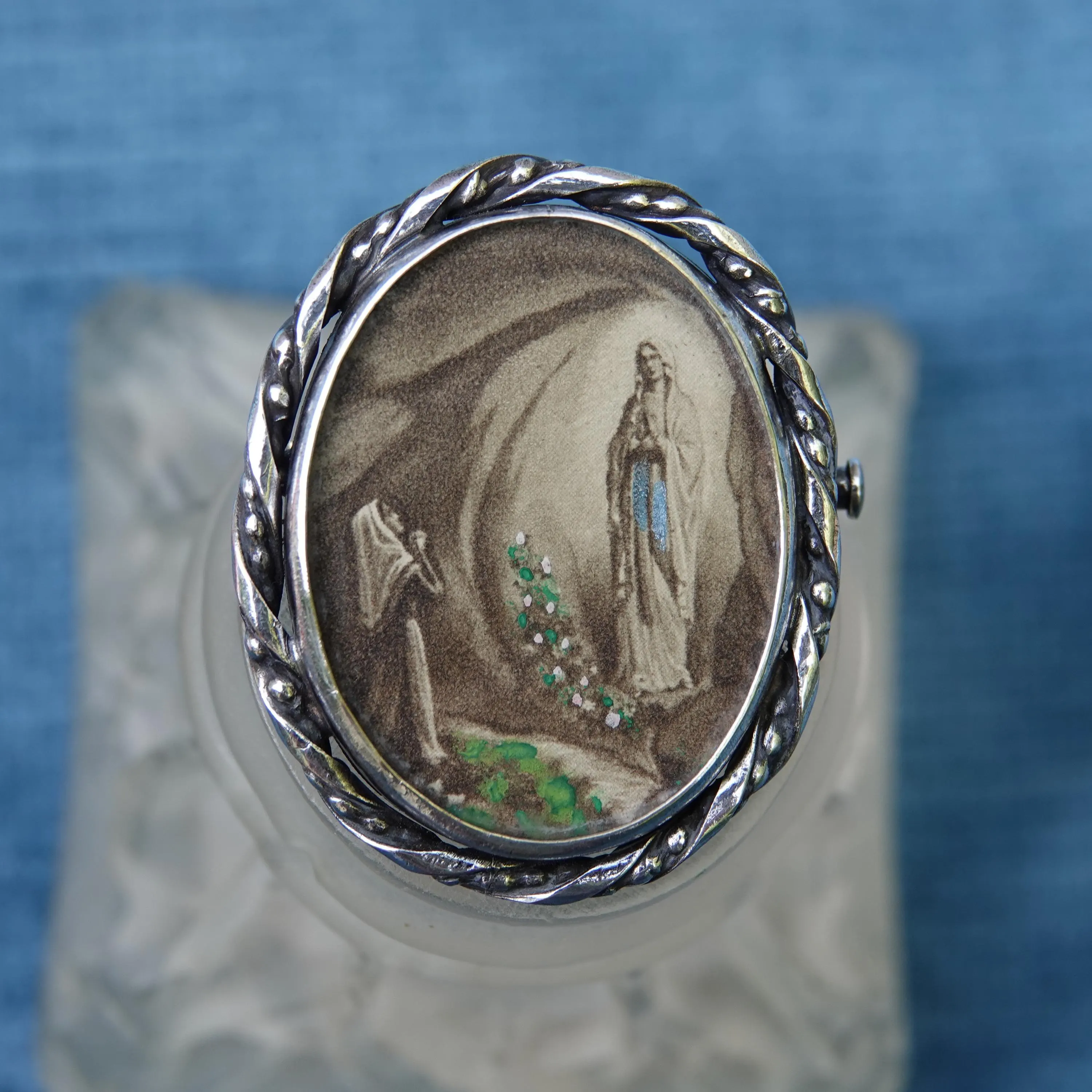 Vintage Lourdes Brooch, Immaculate Conception & Bernadette Soubirous, 1950s