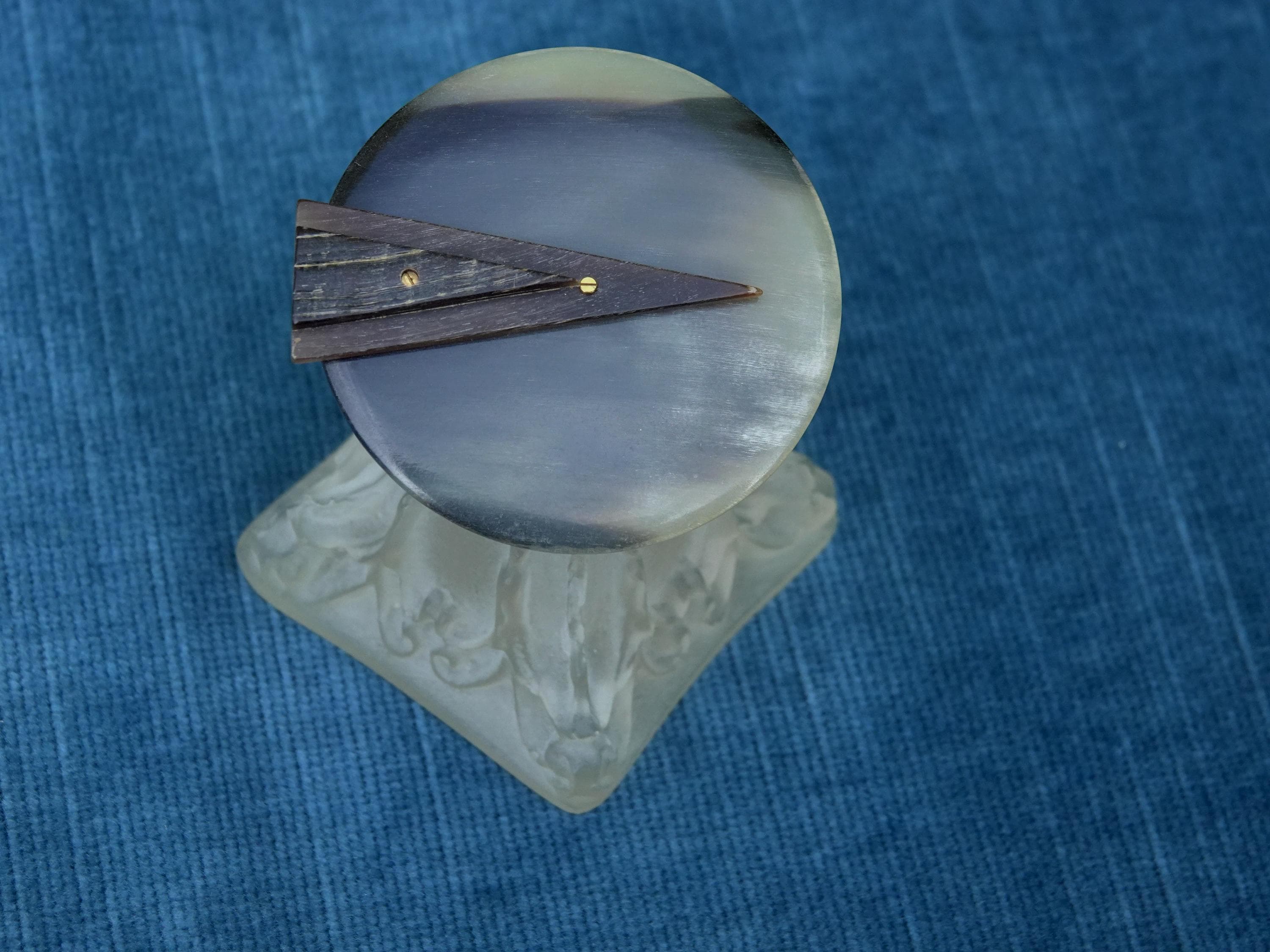 Horn brooch. large round vintage pin by michel le brun