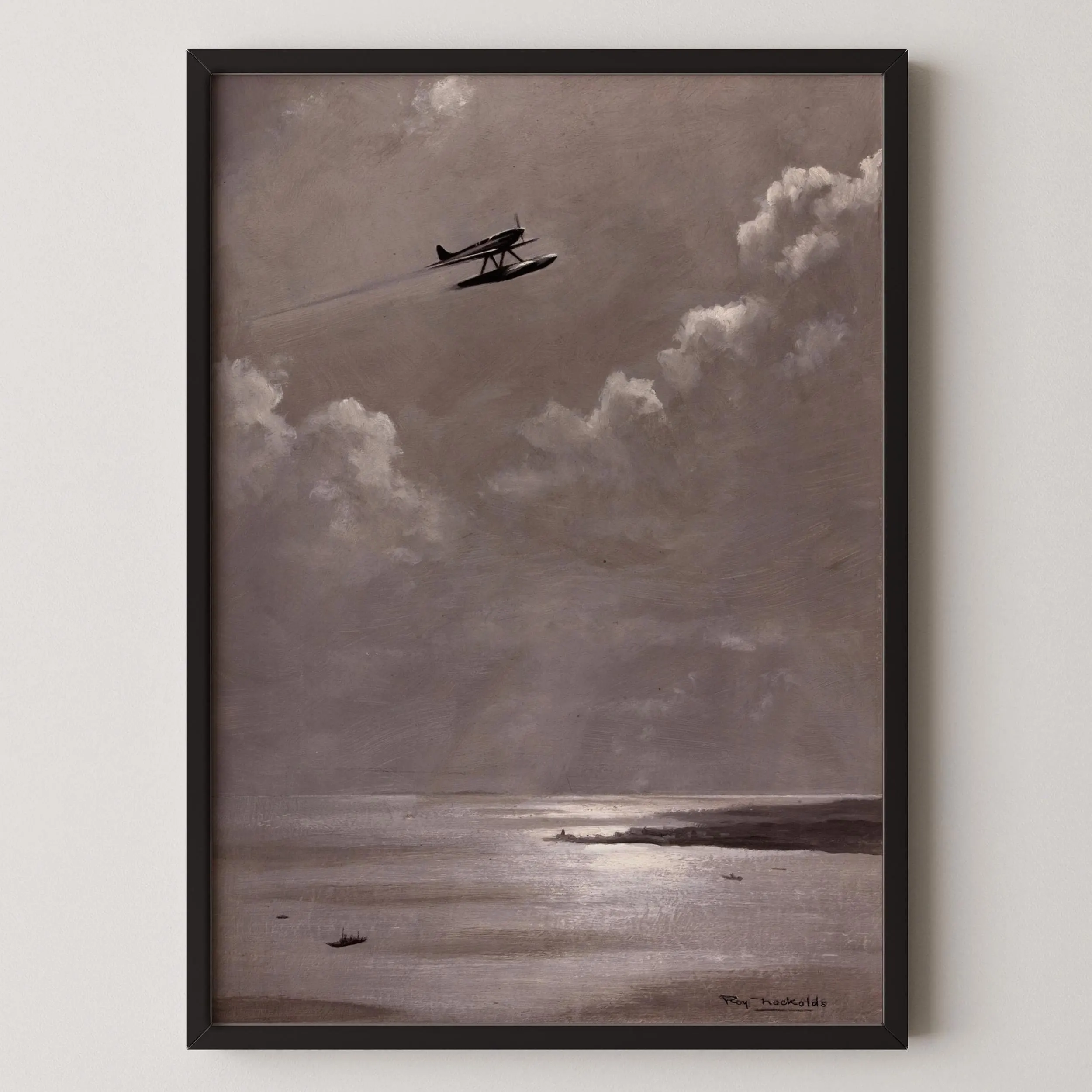 Seascape Giclée Print: WW2 Airplane Art by Roy Nockolds, Handframed - image 2