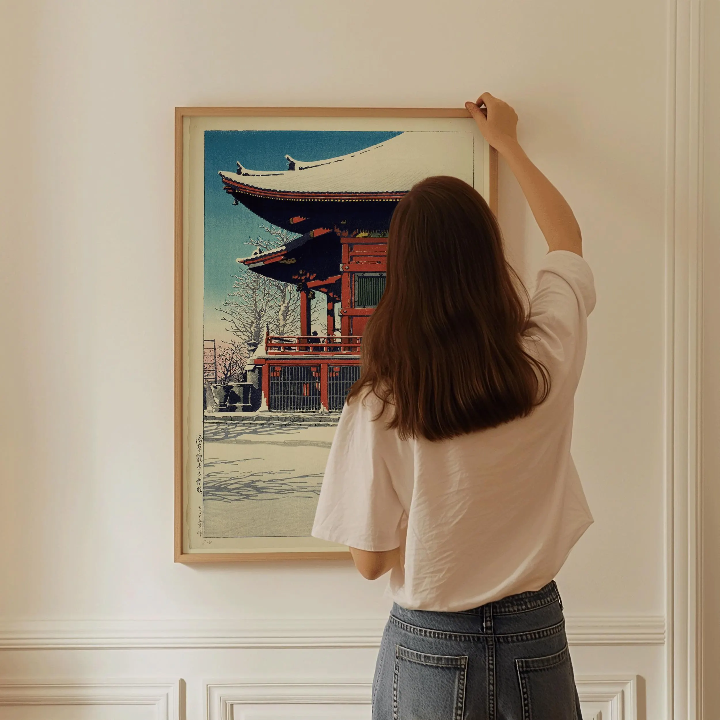 Kawase Hasui - Snow at Asakusa Temple: Vintage Japanese Woodblock Print - 9ArtPrints