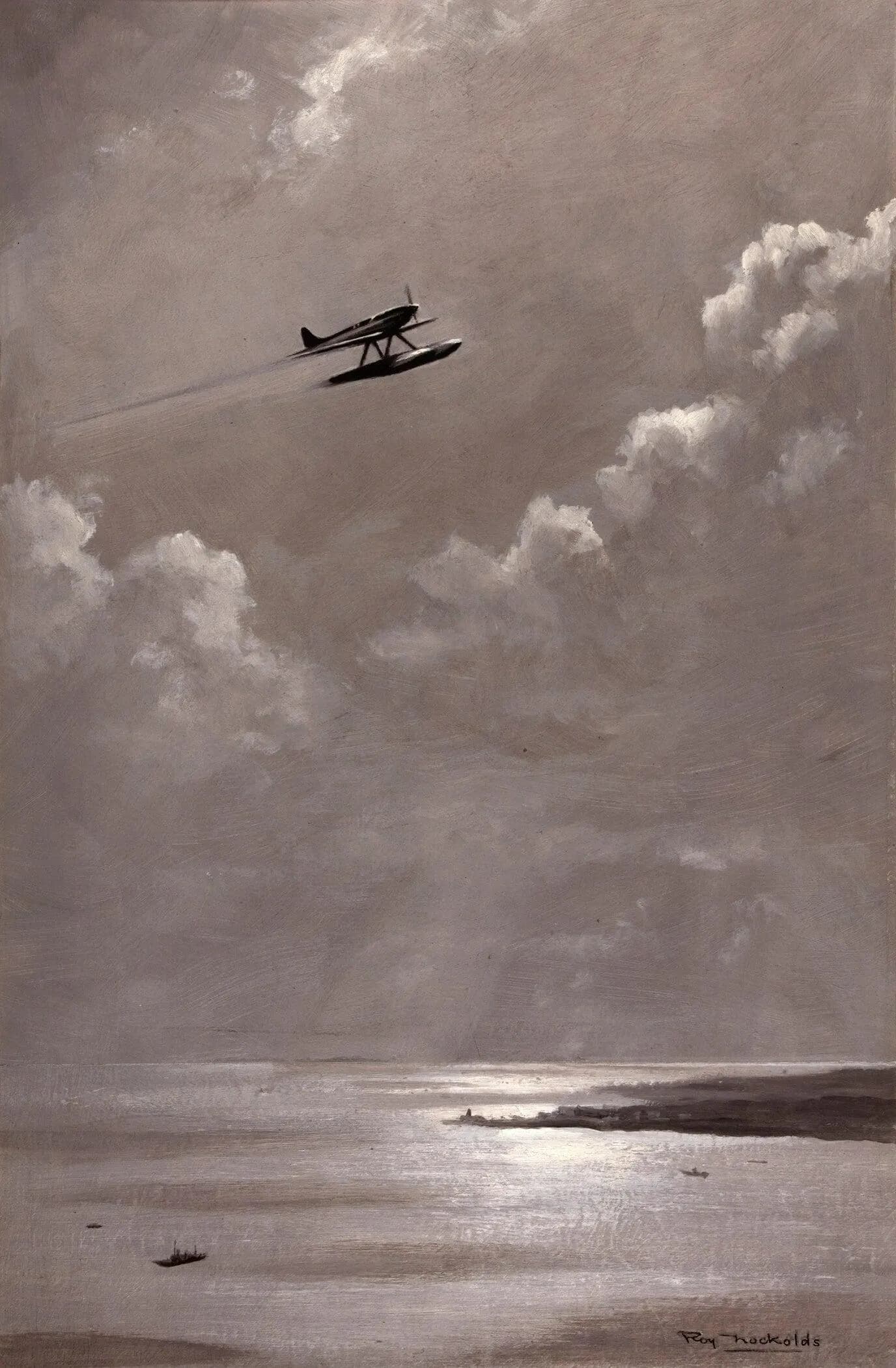 Seascape Giclée Print: WW2 Airplane Art by Roy Nockolds, Handframed
