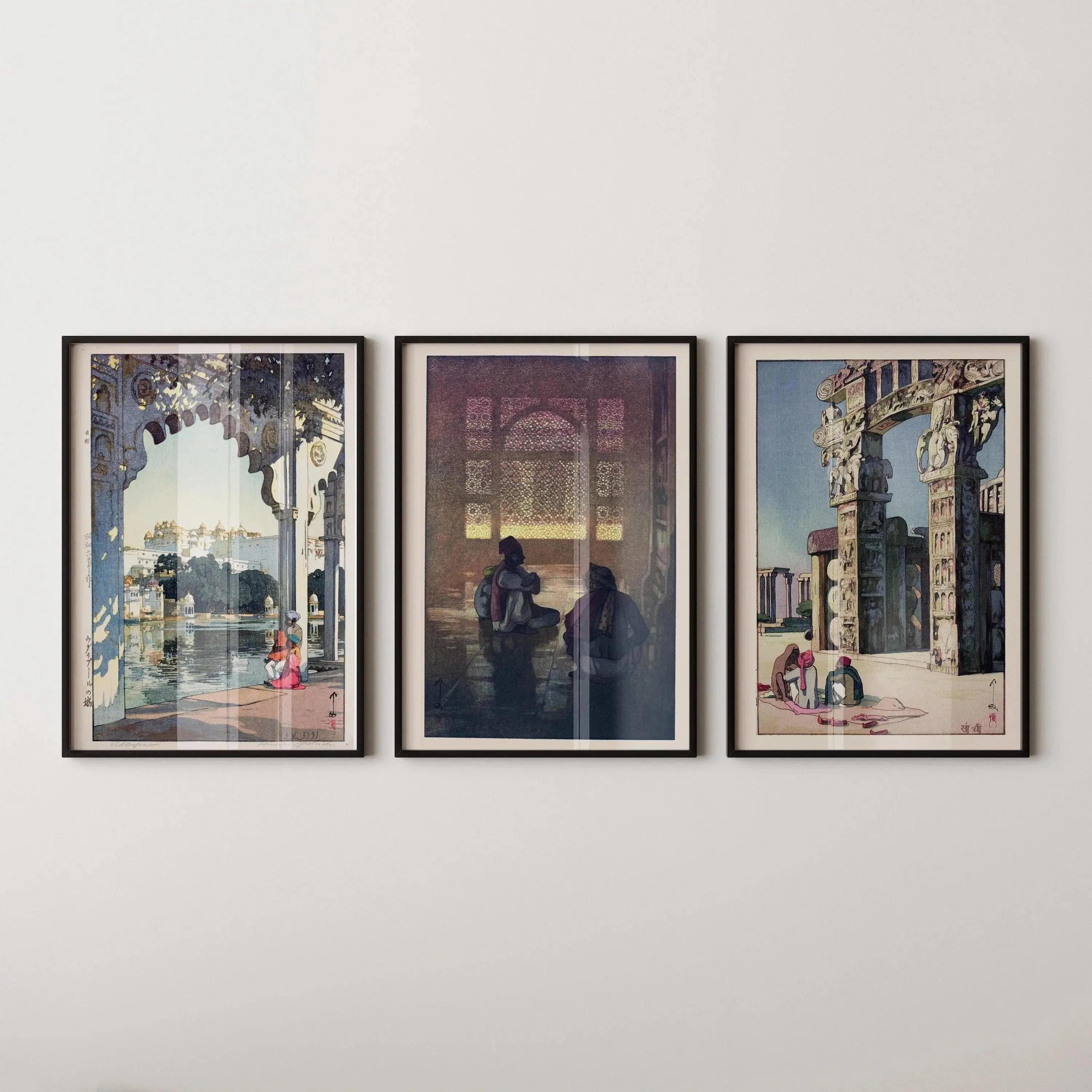 Hiroshi Yoshida — Set of 3 India Prints | Japanese Woodblock Art Print (Shin Hanga)