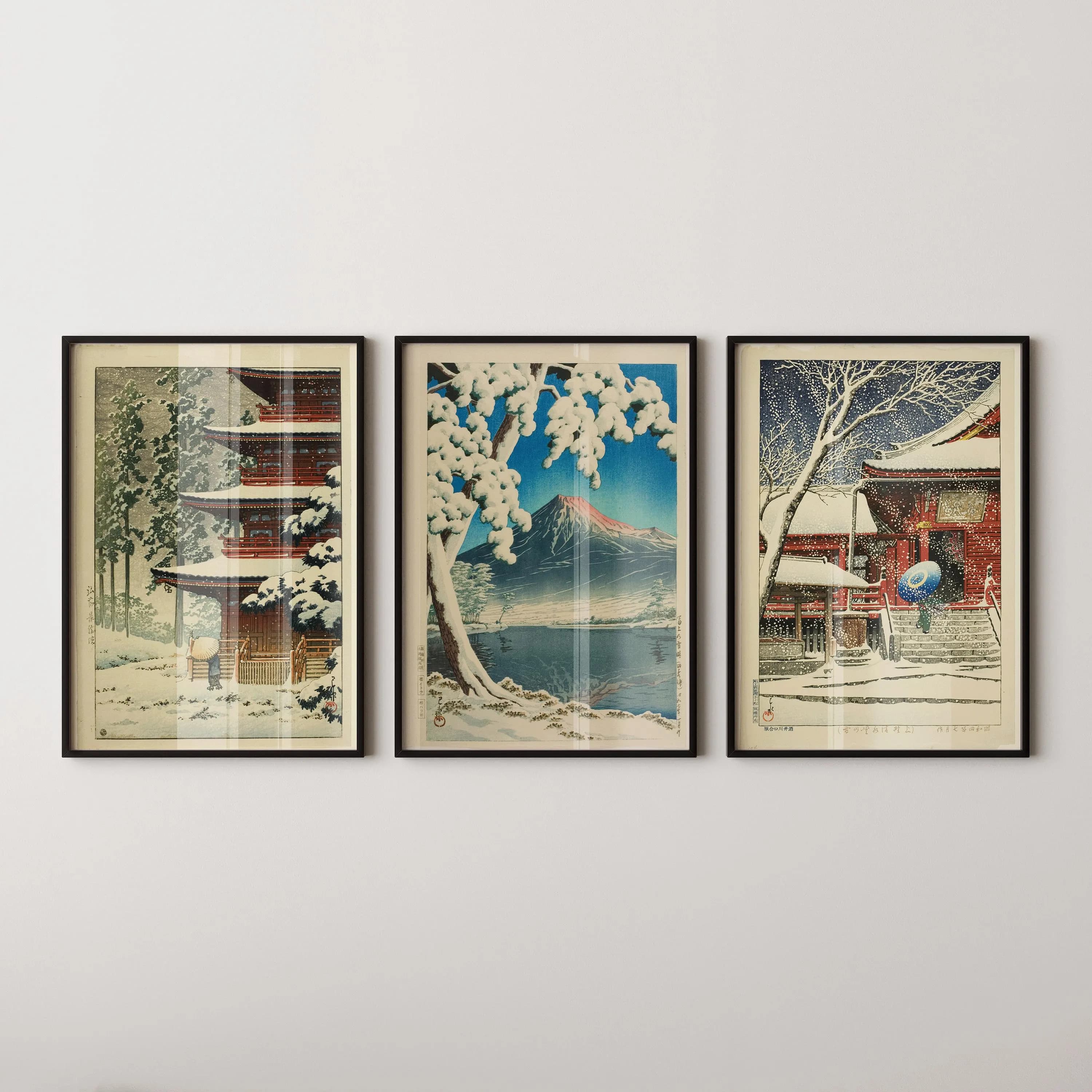 Kawase Hasui — Statement Trio | Snow Theme | Japanese Woodblock Art Print (Shin Hanga) - image 2