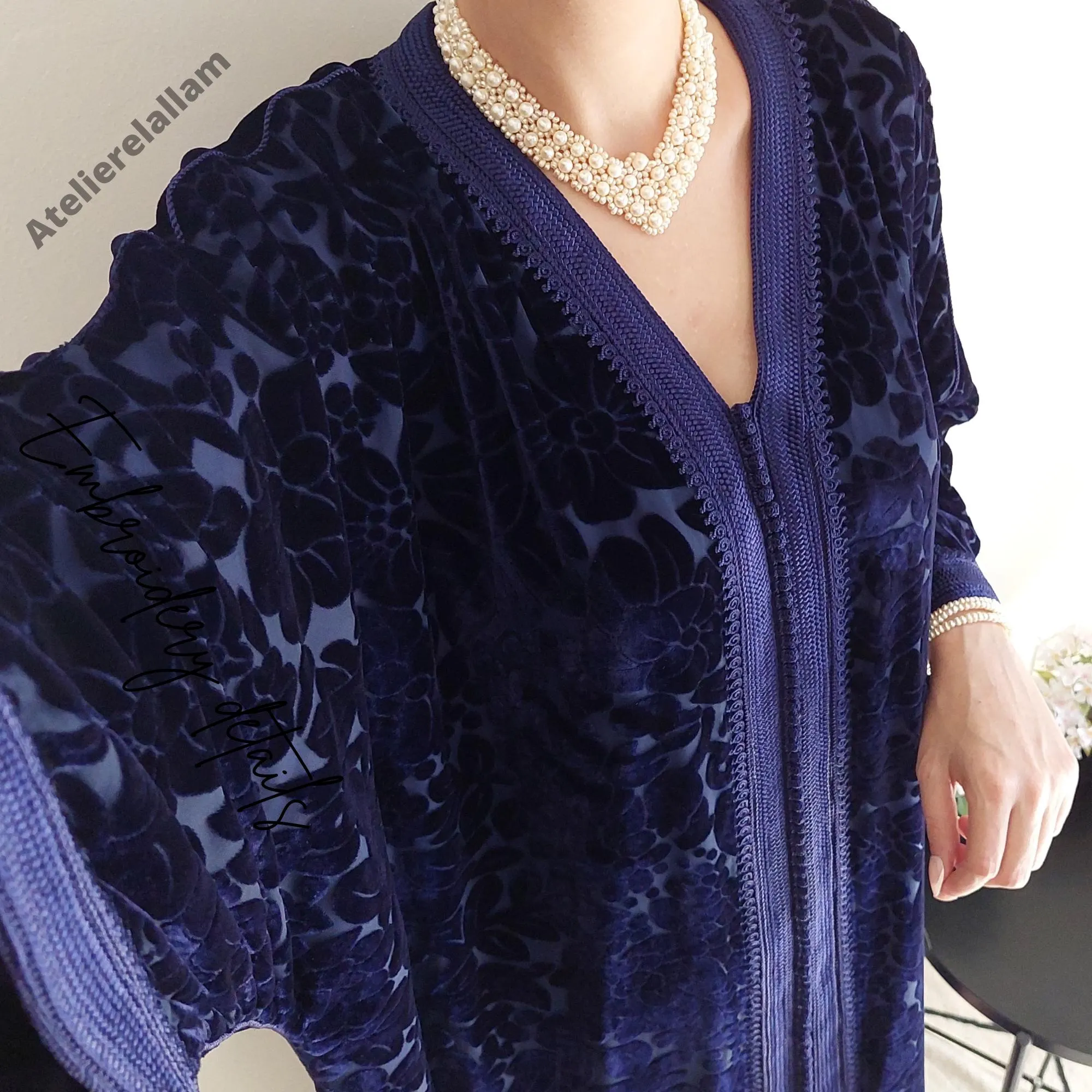 Classy silk velvet blue caftan, Ramadan 2026 Gandoura, Moroccan fall-winter dress, Farasha dress for Eid, Abaya, Arabic dress, Gift for her