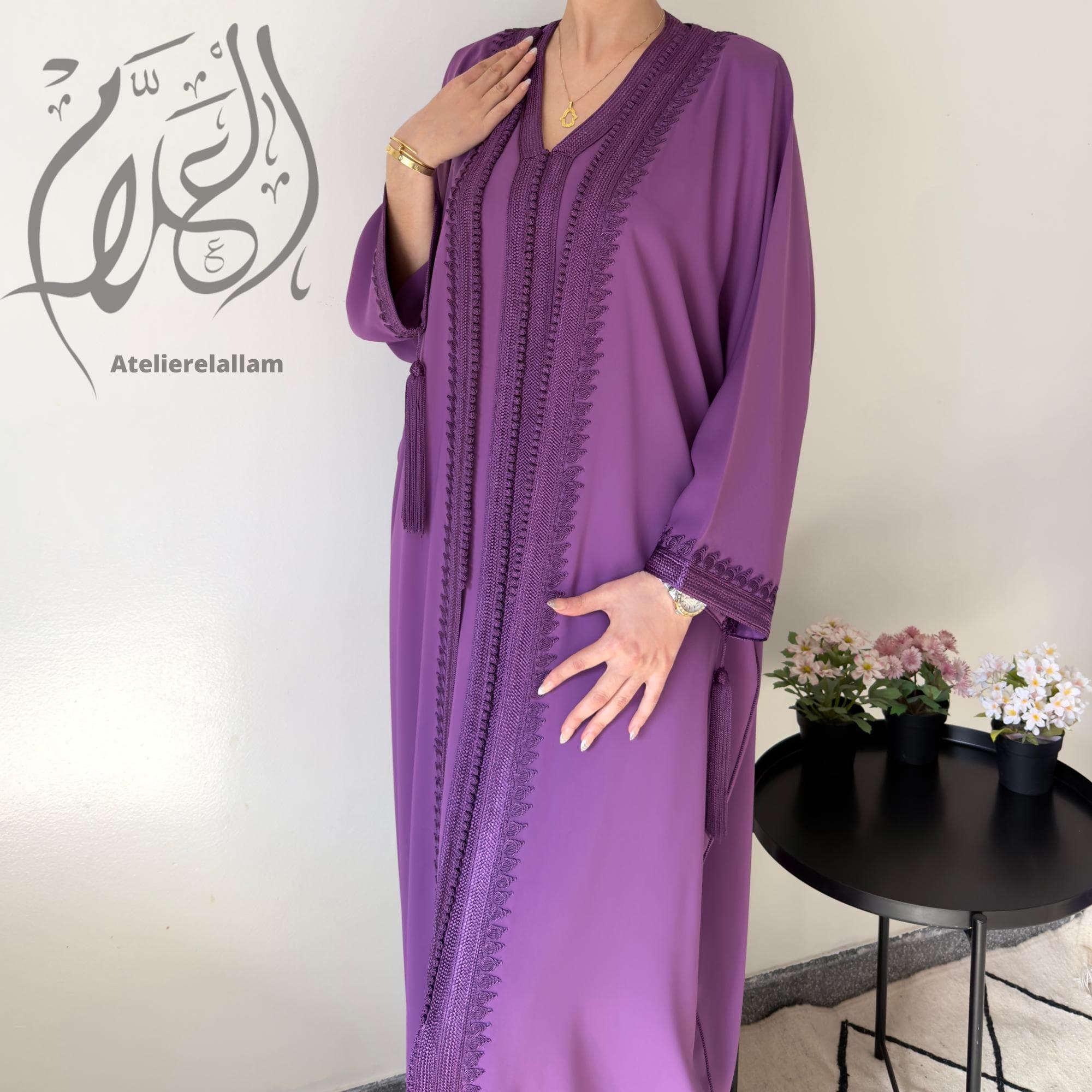 Moroccan purple Caftan set – New Ramadan 2026 Collection, Eid al fitr islamic dress, Arabic kimono set. - image 3