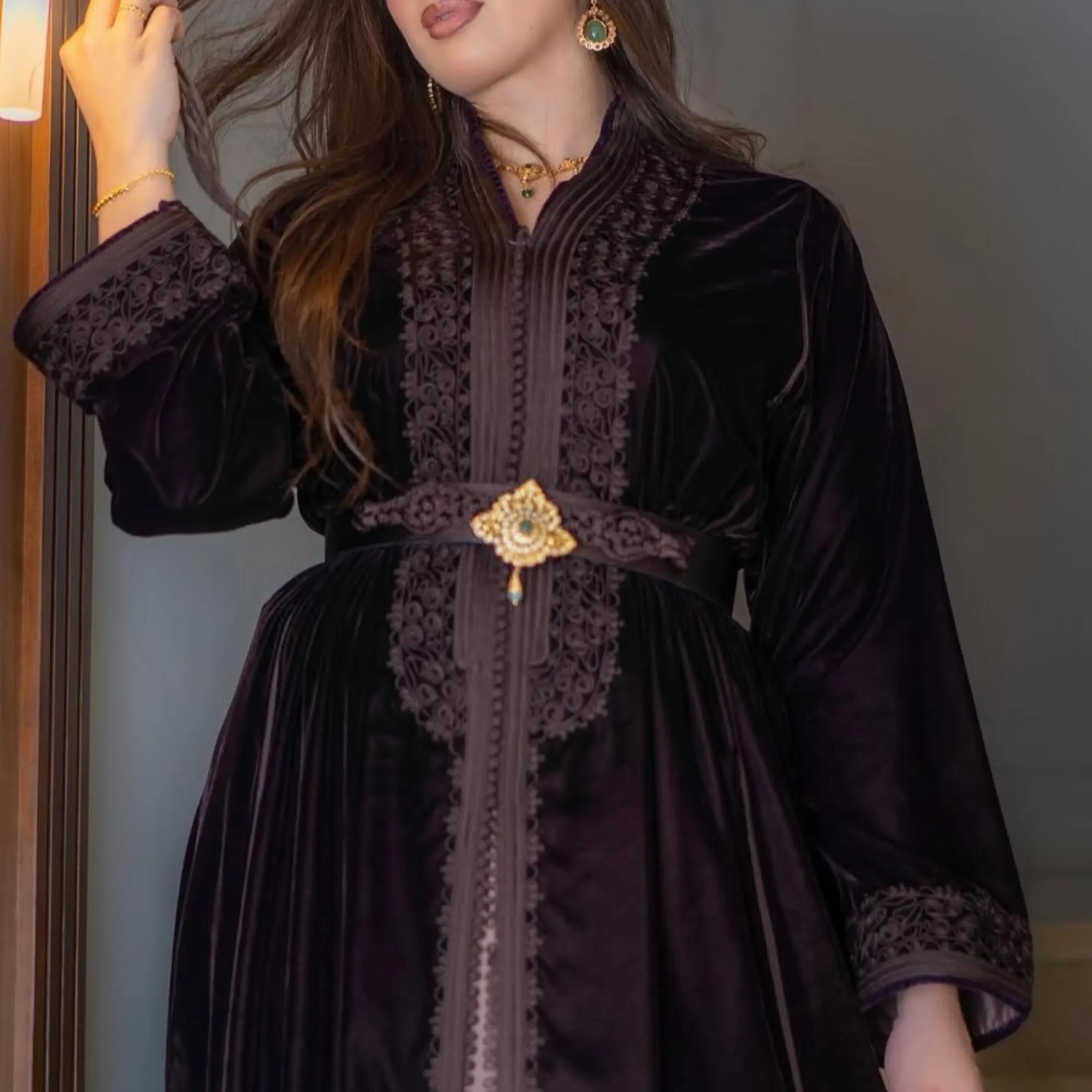 Moroccan Silk velvet brown takchita, Embroidered caftan, Ramadan 2026 traditional dress, Engagement dress, Gift for her, Fall dress.