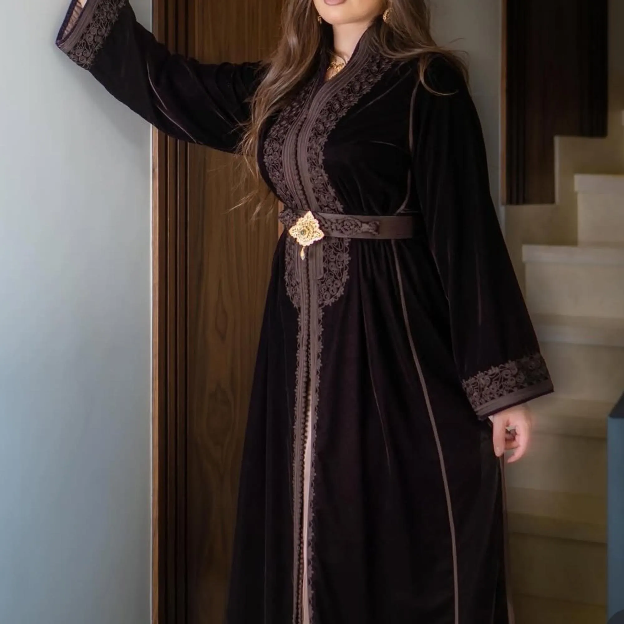 Moroccan Silk velvet brown takchita, Embroidered caftan, Ramadan 2026 traditional dress, Engagement dress, Gift for her, Fall dress. - image 4