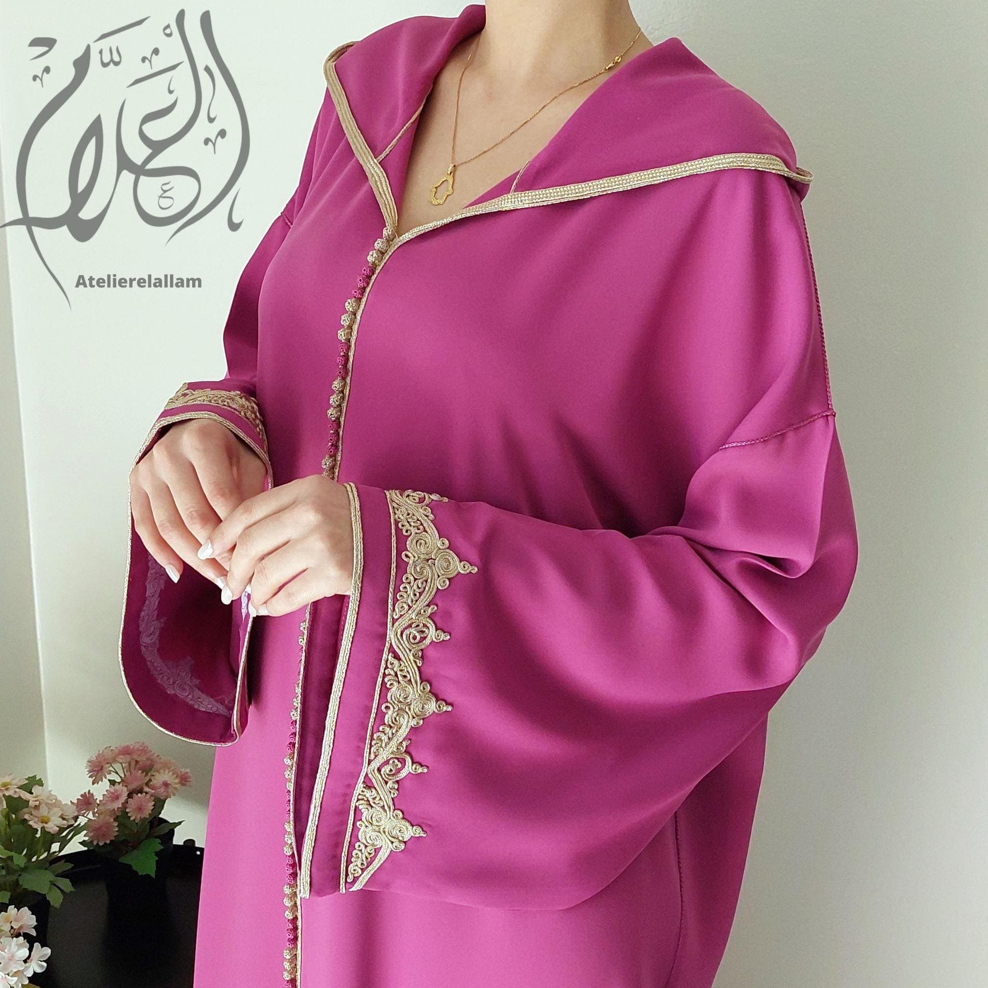 Moroccan jellaba, Embroidered Eid al adha djellaba, Hooded caftan, Arabic dress, Nikah dress, Hooded moroccan dress, Abaya, Gift for her.