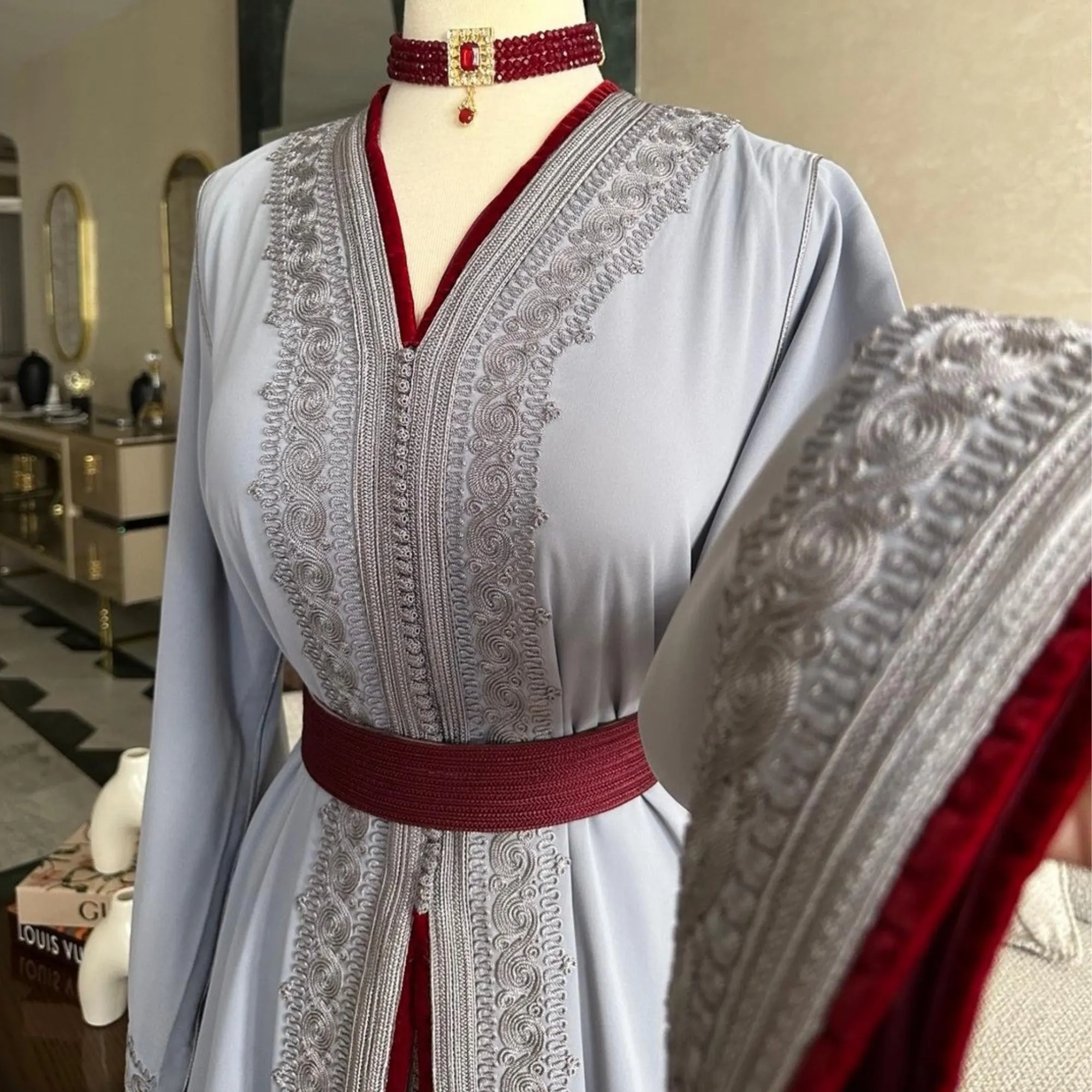 Moroccan off-white takchita, Embroidered wedding guest Kaftan, Engagement moroccan dress, Henna caftan, Khotoba dress, Bridal kuftan. - image 3