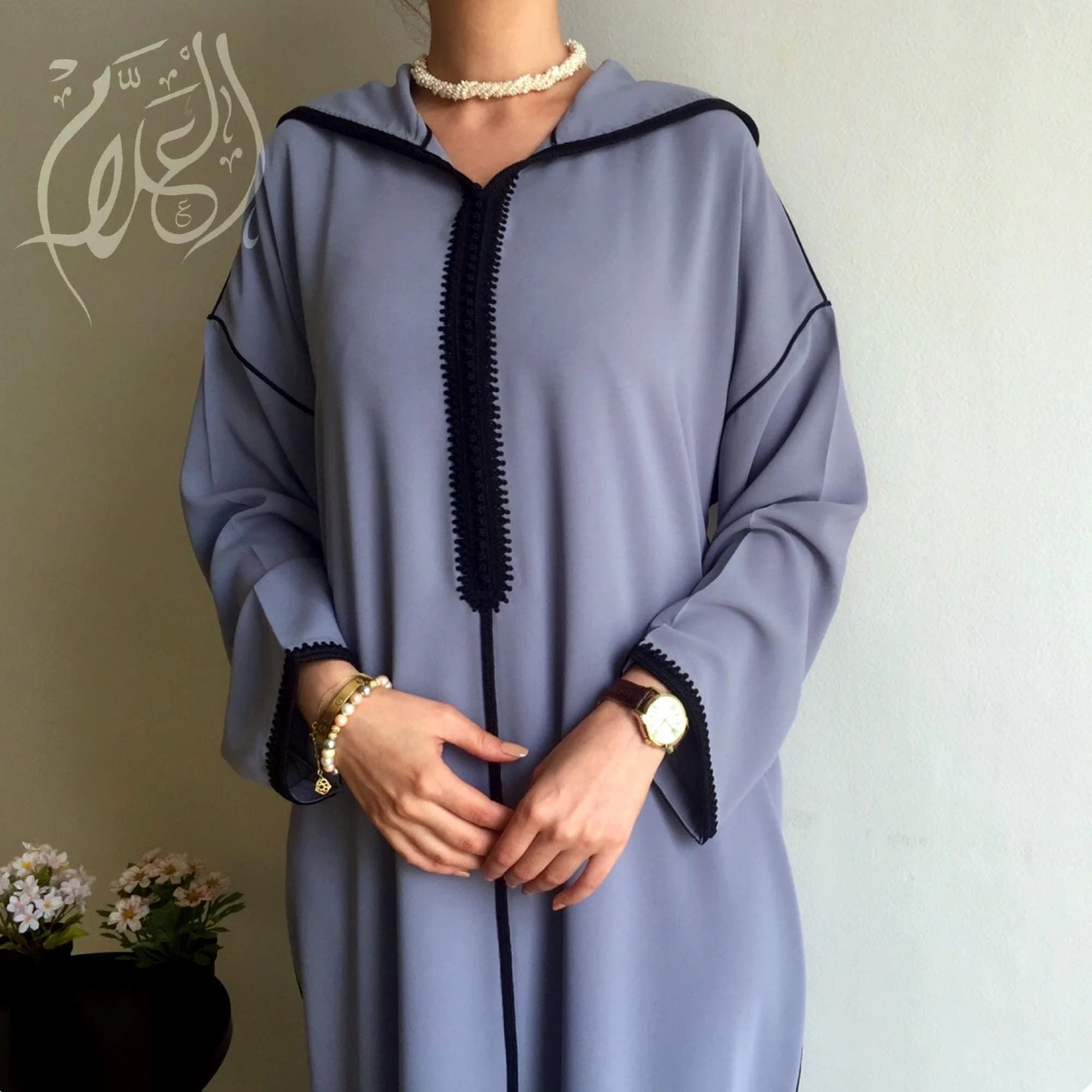Moroccan dark Grey jellaba, Embroidered moroccan dress, Ramadan jelaba, Gift for her, Arabic dress, Gandoura, Gift for her, Hooded kaftan.