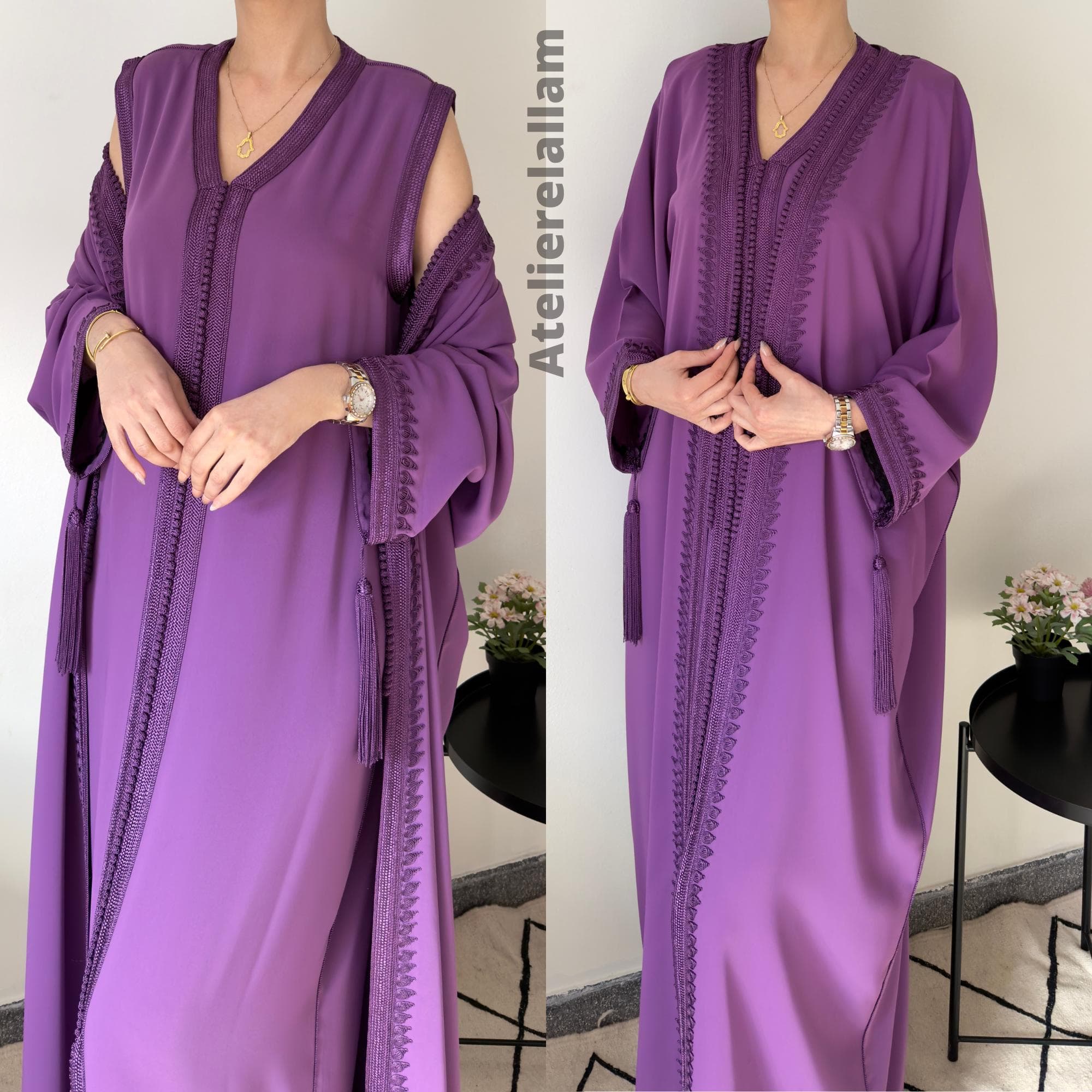 Moroccan purple Caftan set – New Ramadan 2026 Collection, Eid al fitr islamic dress, Arabic kimono set. - image 4