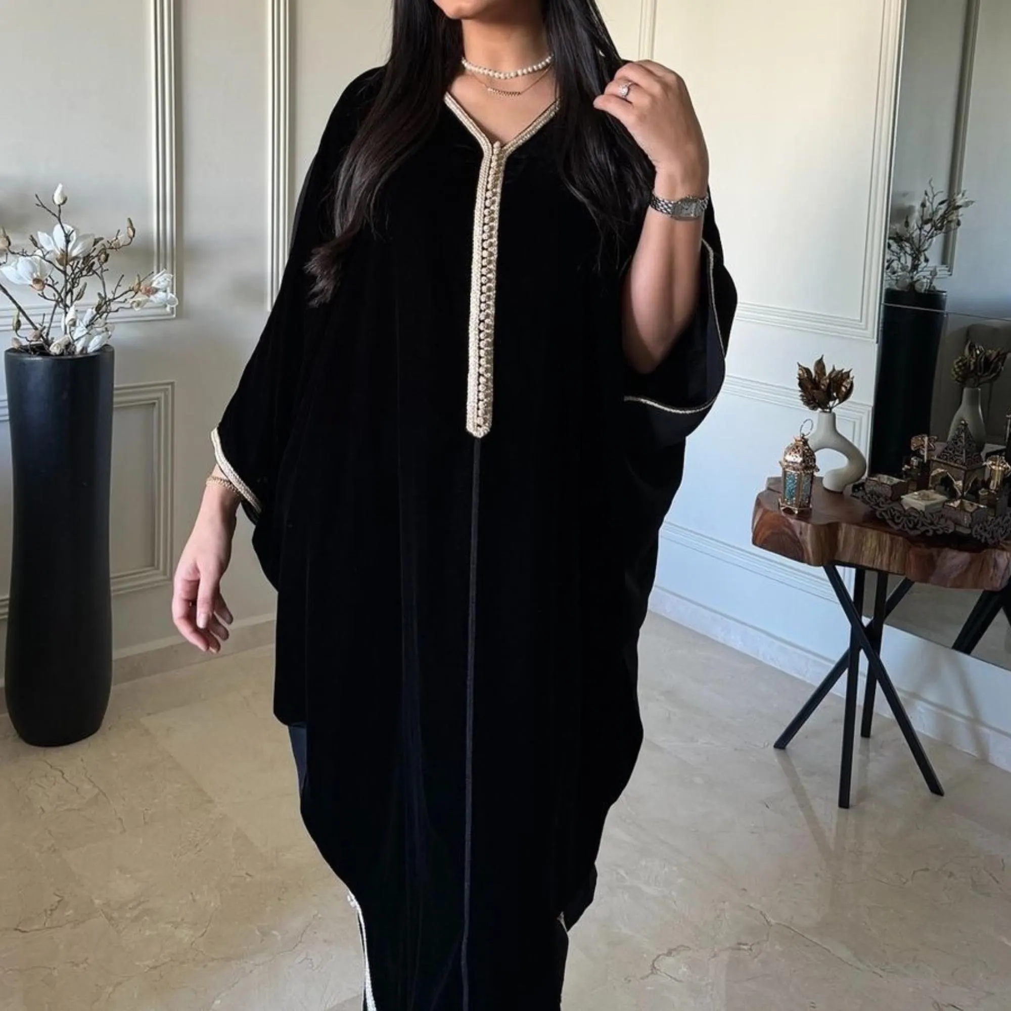 Black silk velvet gandoura "Style farasha dress", Arabic dress, Ramadan 2026 kaftan, Moroccan dress, Fall-winter abaya, Gift for her.