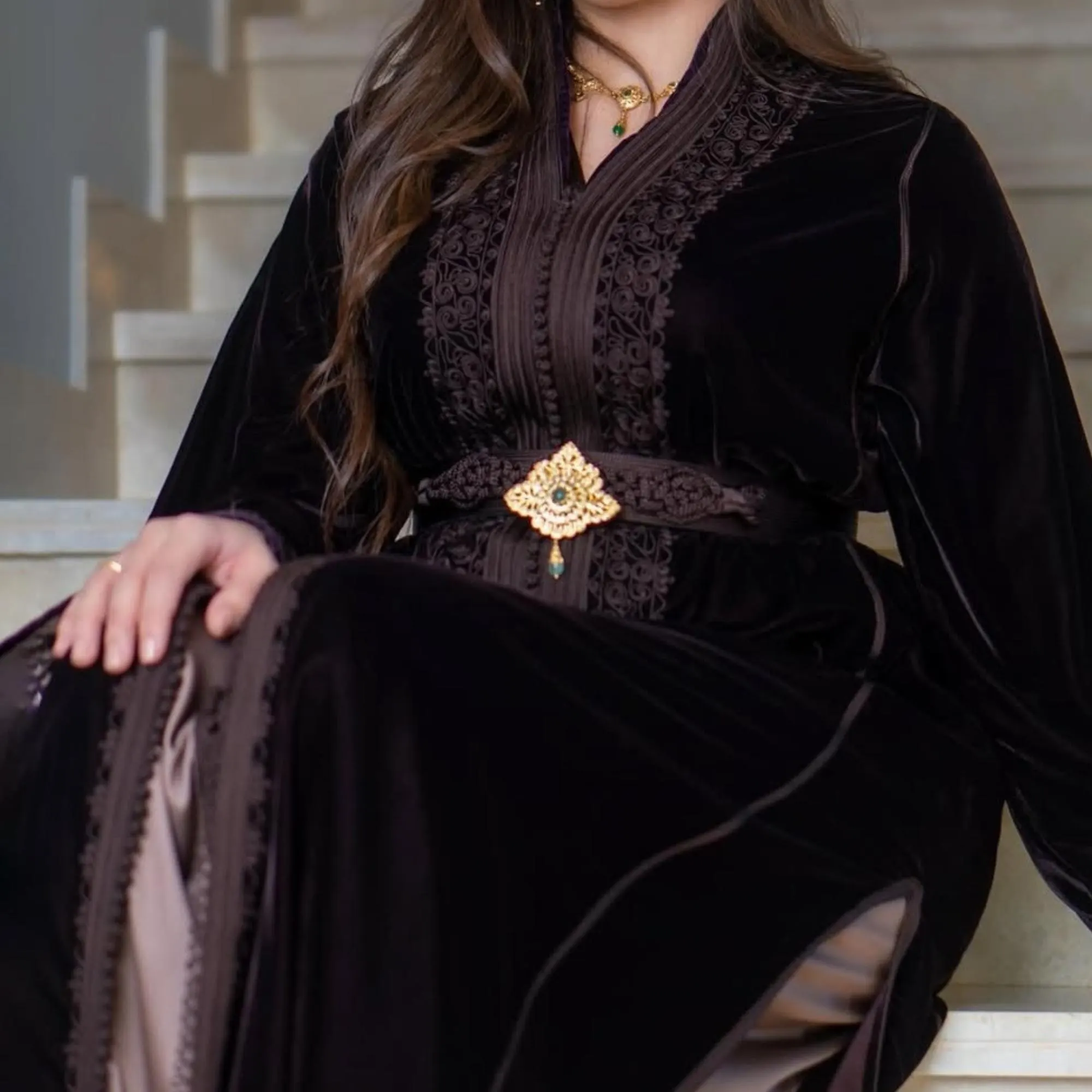 Moroccan Silk velvet brown takchita, Embroidered caftan, Ramadan 2026 traditional dress, Engagement dress, Gift for her, Fall dress. - image 5