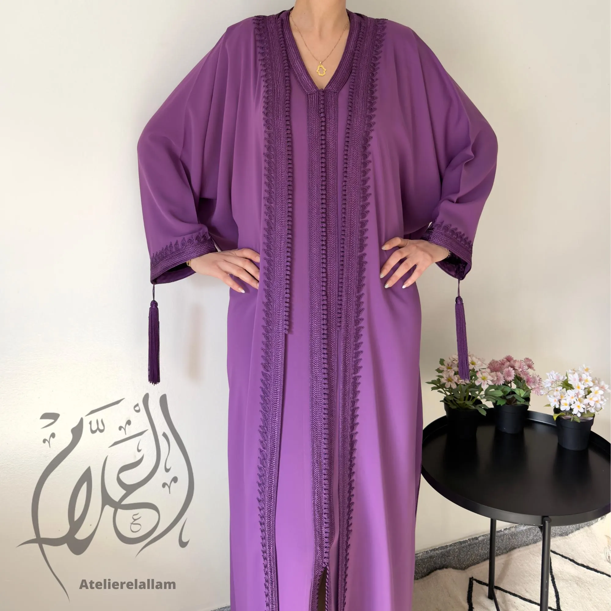 Moroccan purple Caftan set – New Ramadan 2026 Collection, Eid al fitr islamic dress, Arabic kimono set. - image 5