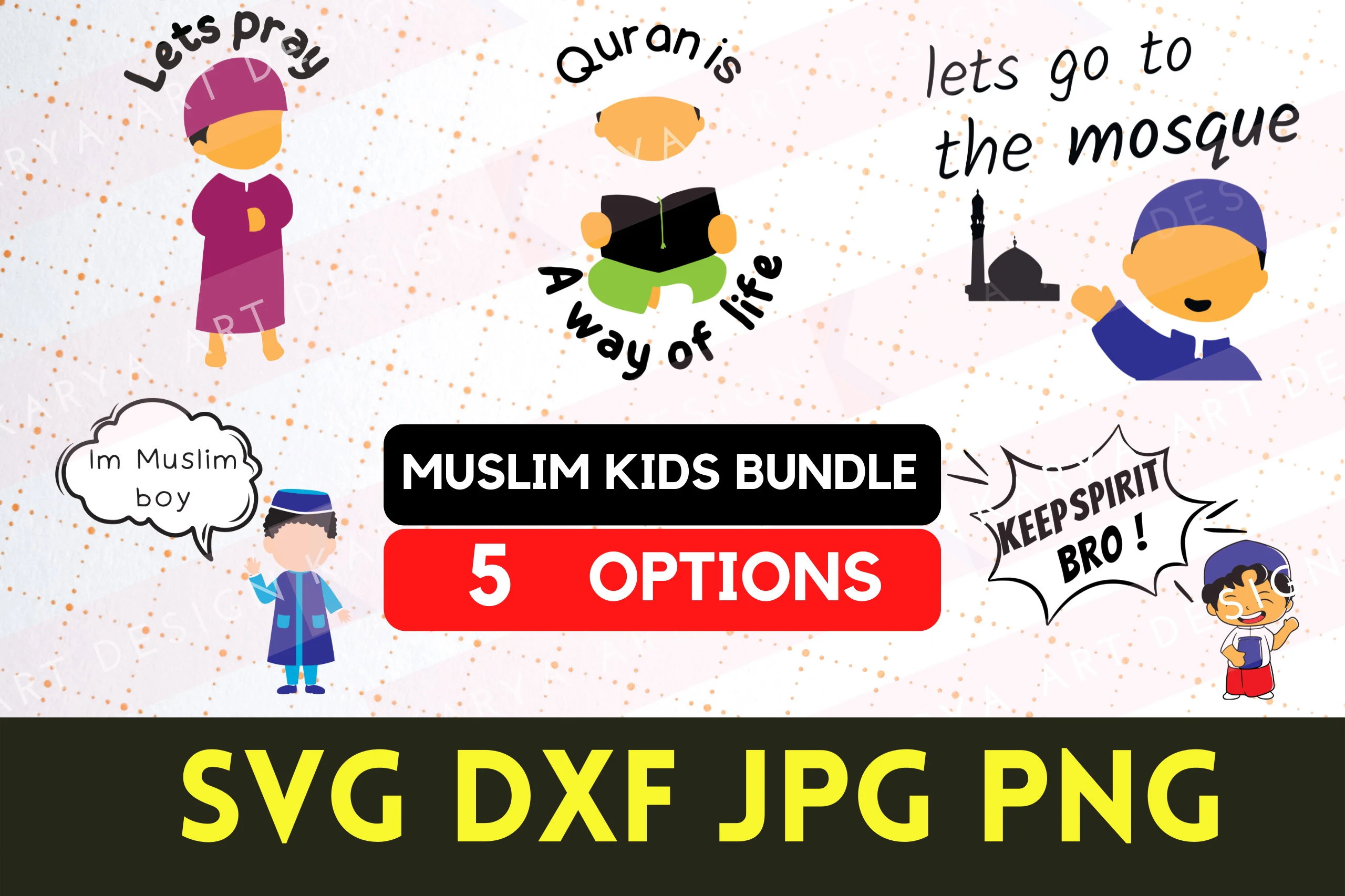 Muslim Kid Cartoon SVG Bundle, Islamic Quotes (Digital Download)