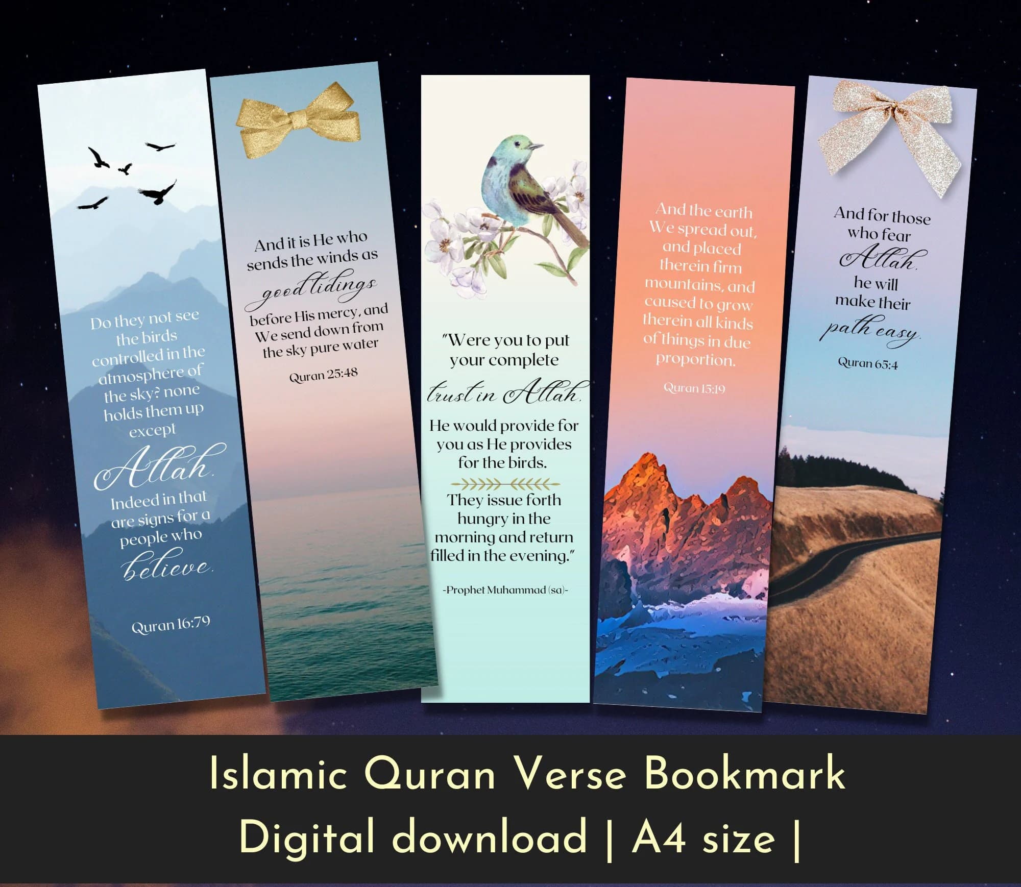 Islamic Quran Verse Bookmark Set, Inspirational Quotes (Digital Download)