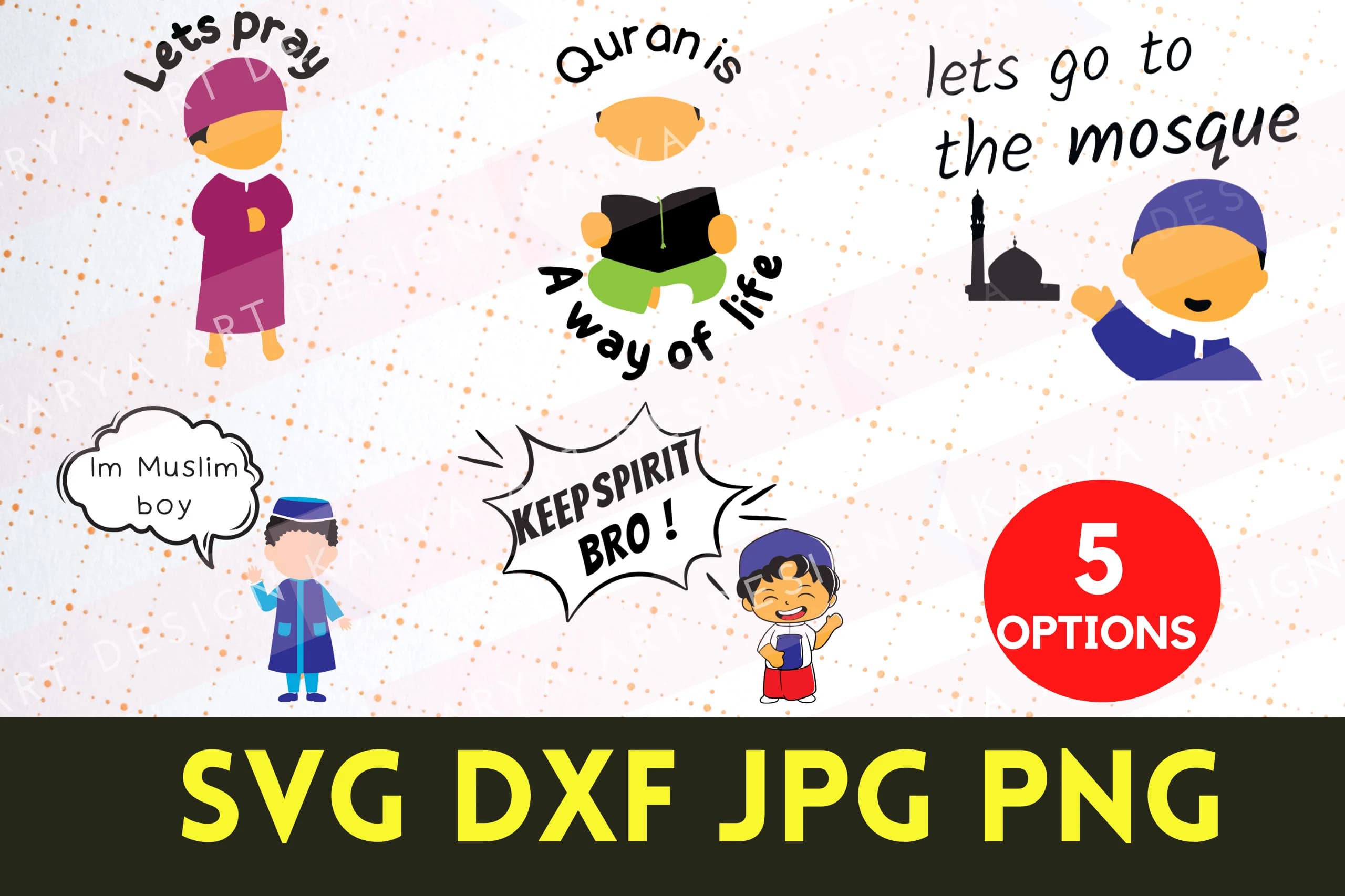 Muslim Kid Cartoon SVG Bundle, Islamic Quotes (Digital Download) - image 4