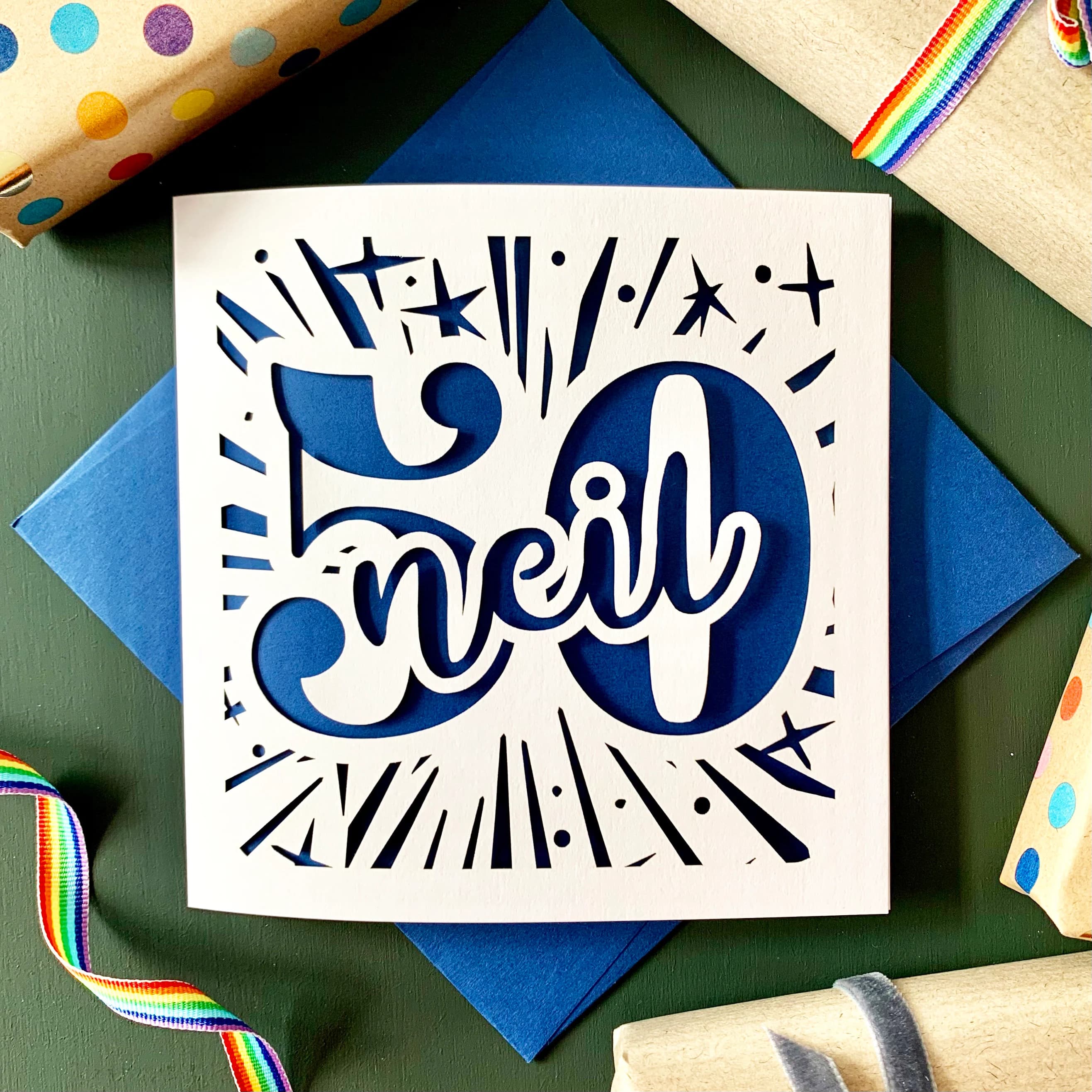 Starburst Papercut Personalised 50th Birthday Card