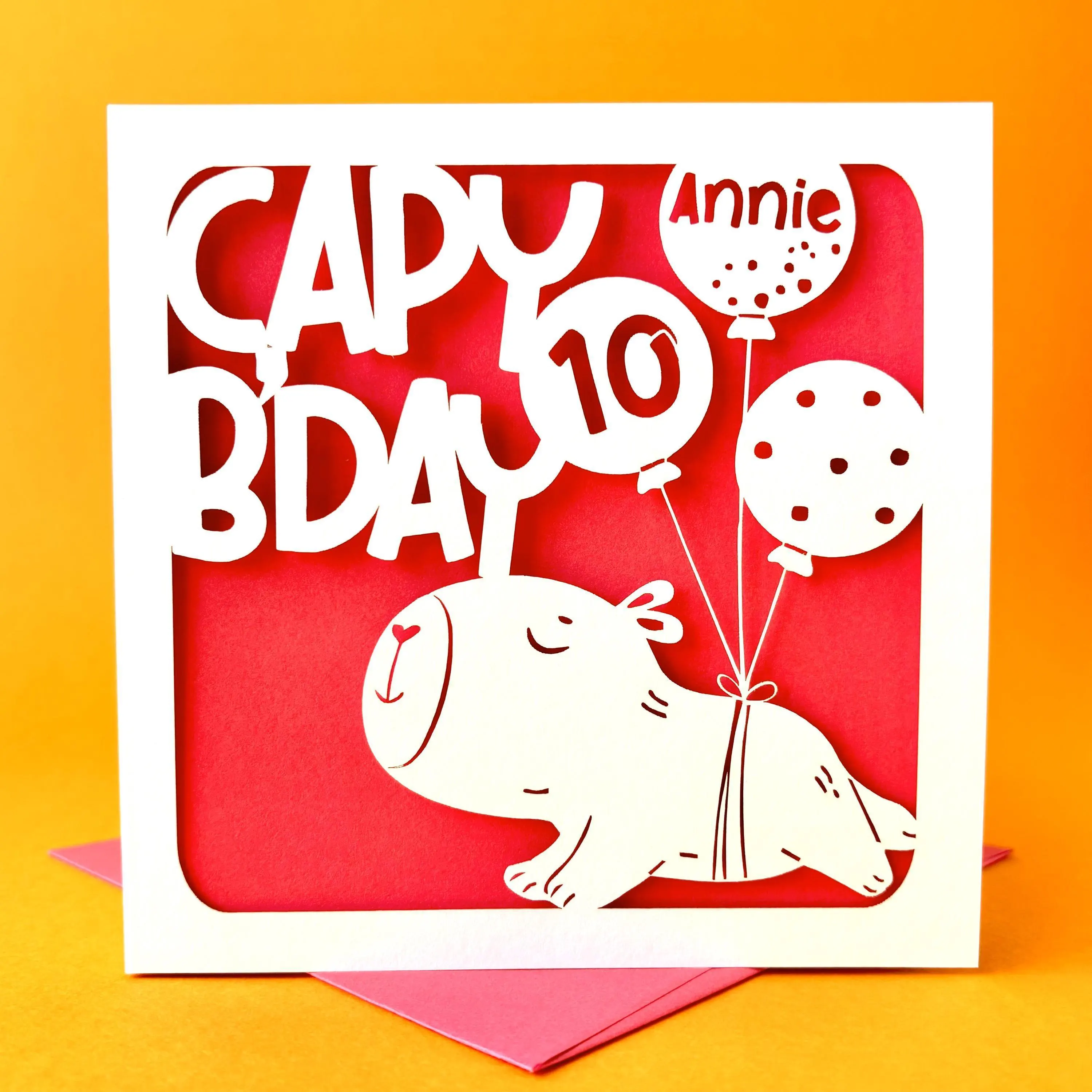 Personalised Capybara Papercut Kids Birthday Card