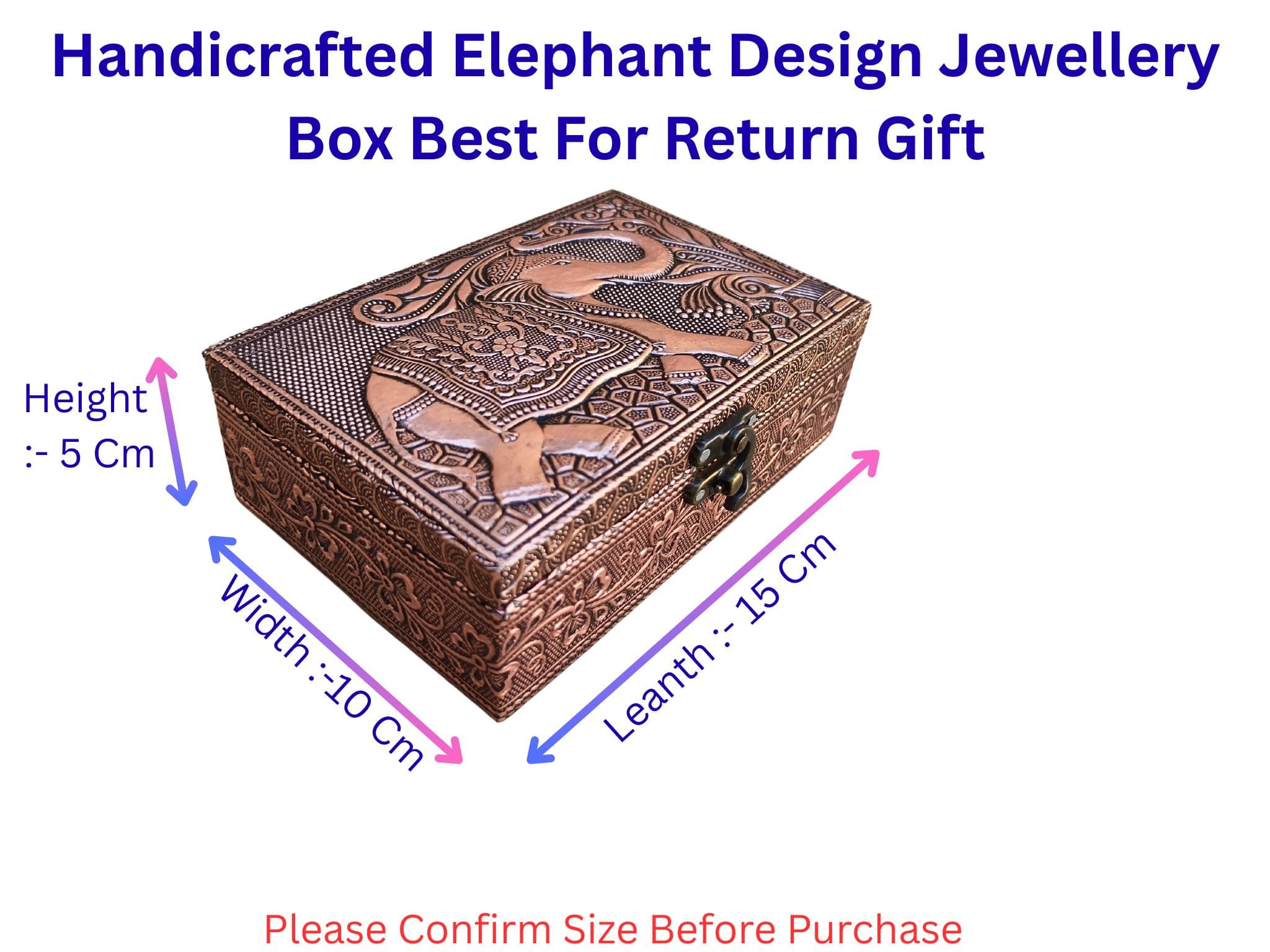 Copper Oxidized Elephant Design Meenakari Jewellery Box | Handmade Oxidized Vanity Storage (6x4) - image 4