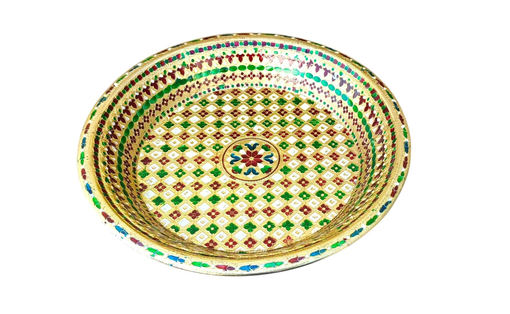 Meenakari Steel Parat: Traditional Indian Dough Kneader Plate, Ethnic Kitchen Decor (16 Inch)