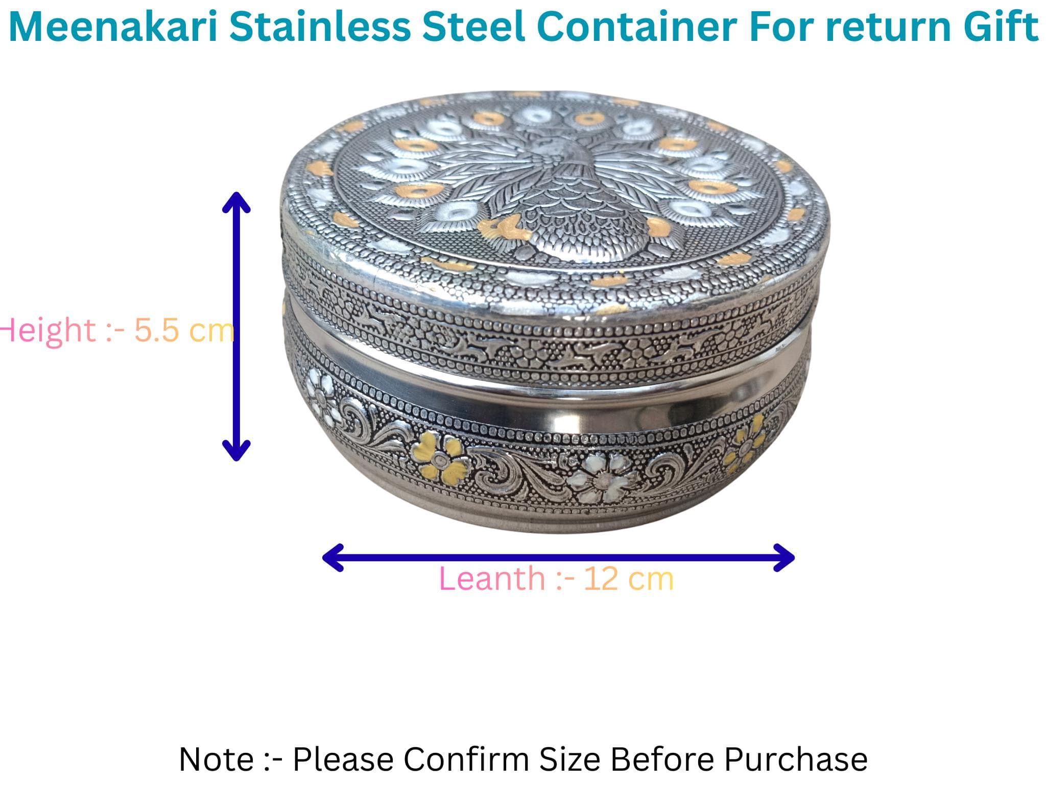 Meenakari Dabba - Handcrafted Oxidized Stainless Steel Storage Container - image 5