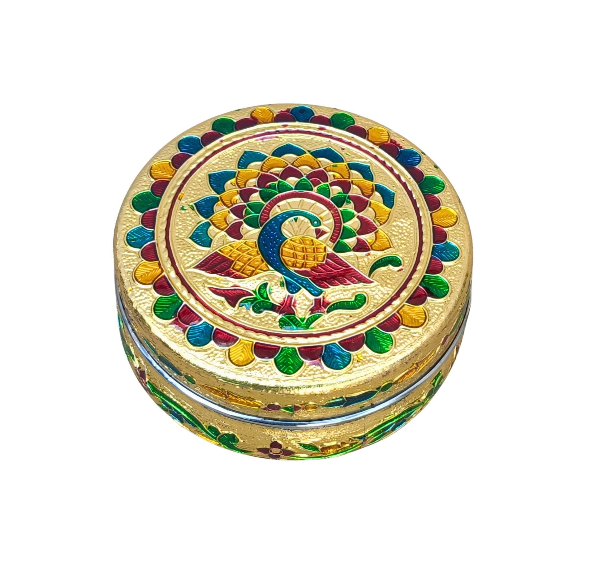 Handcrafted Meenakari Steel Storage Box – Peacock Design, Indian Wedding Gift - image 4