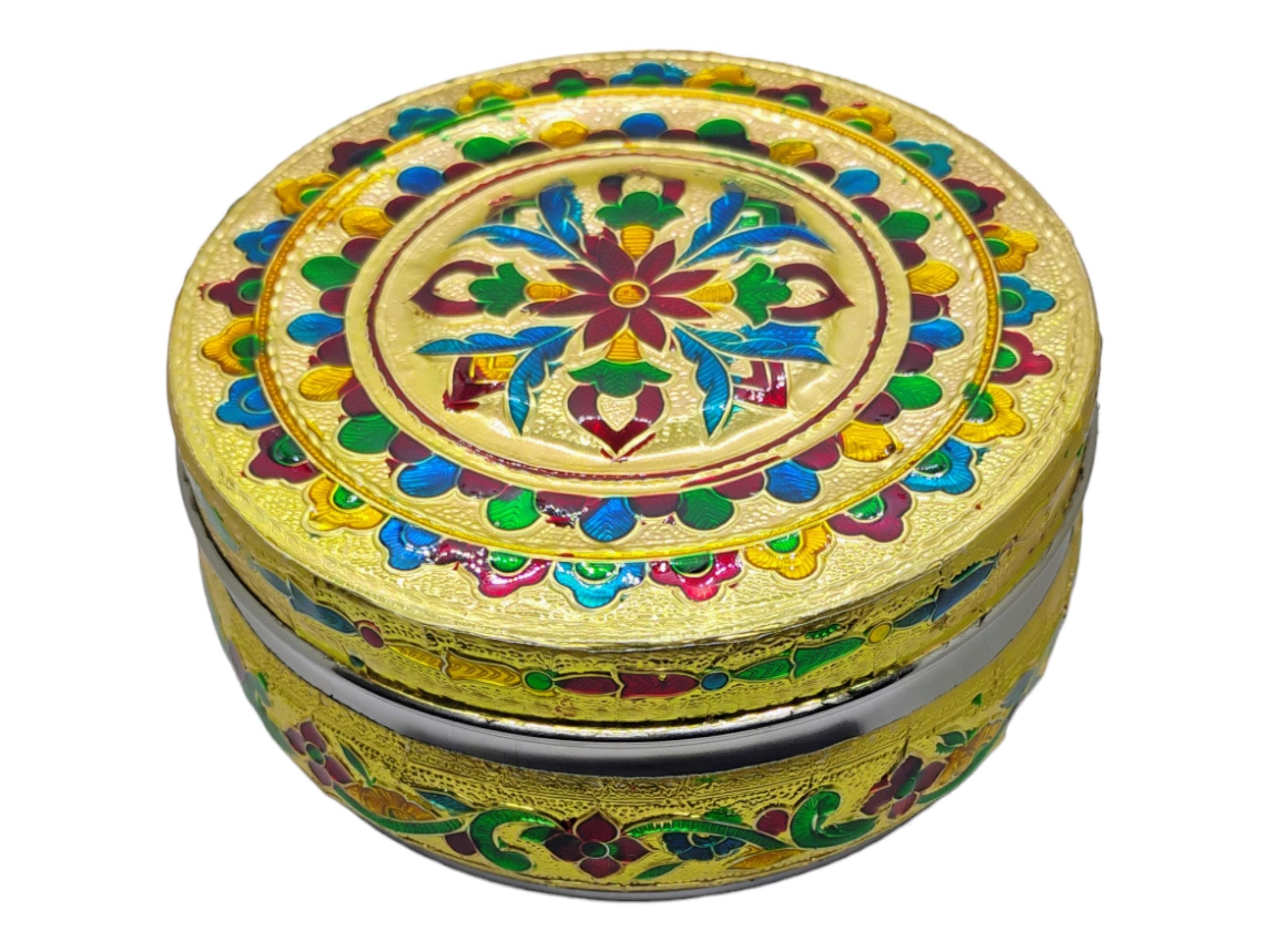Meenakari Dabba Box: Oxidized Steel Chapati/Roti Container
