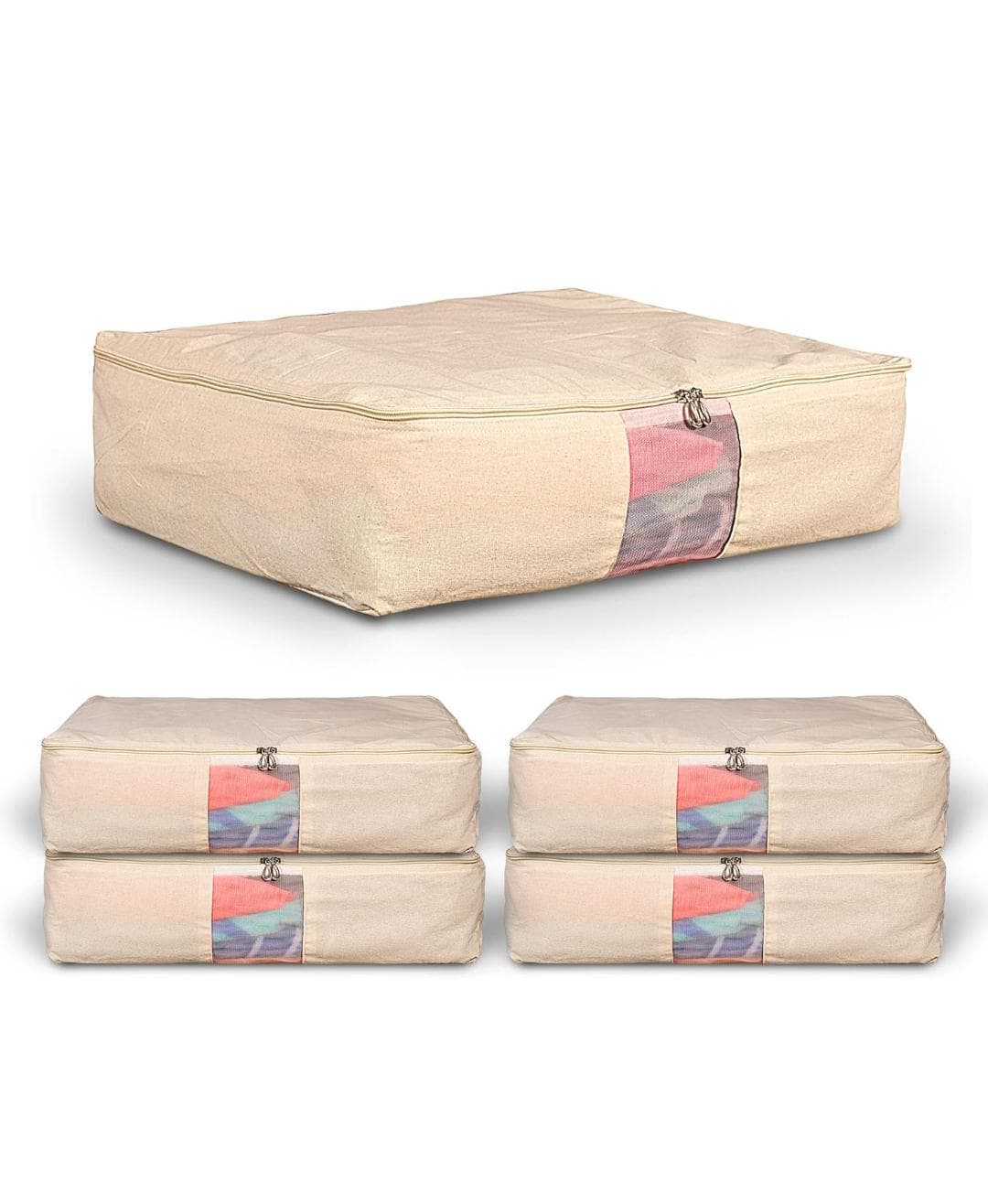Handmade Cotton Clothes Storage Box with Zip (18x16x4.5 Inch)