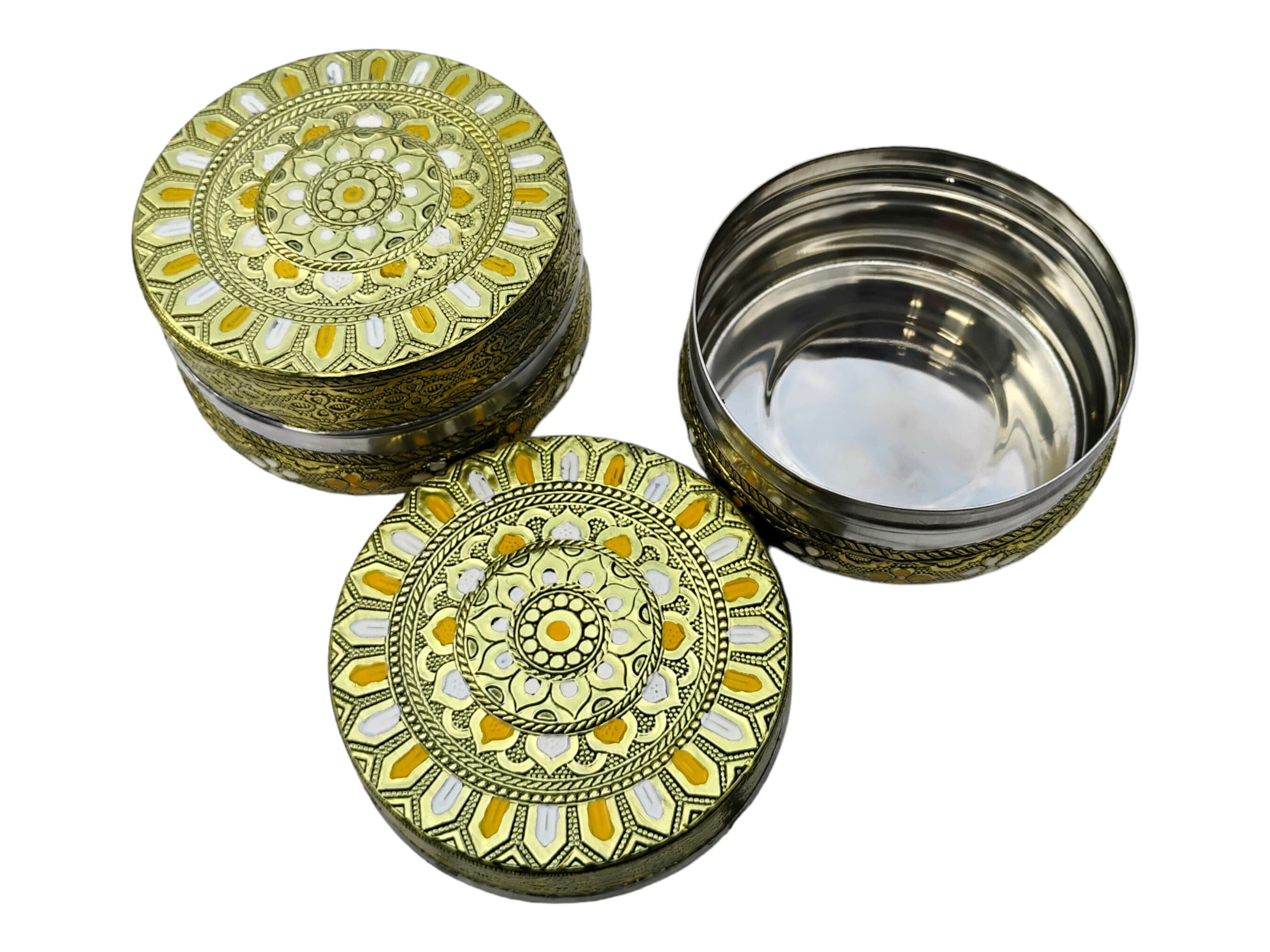 Meenakari Stainless Steel Dabba Container, Oxidized Decorative Box (2 Pcs) - image 4