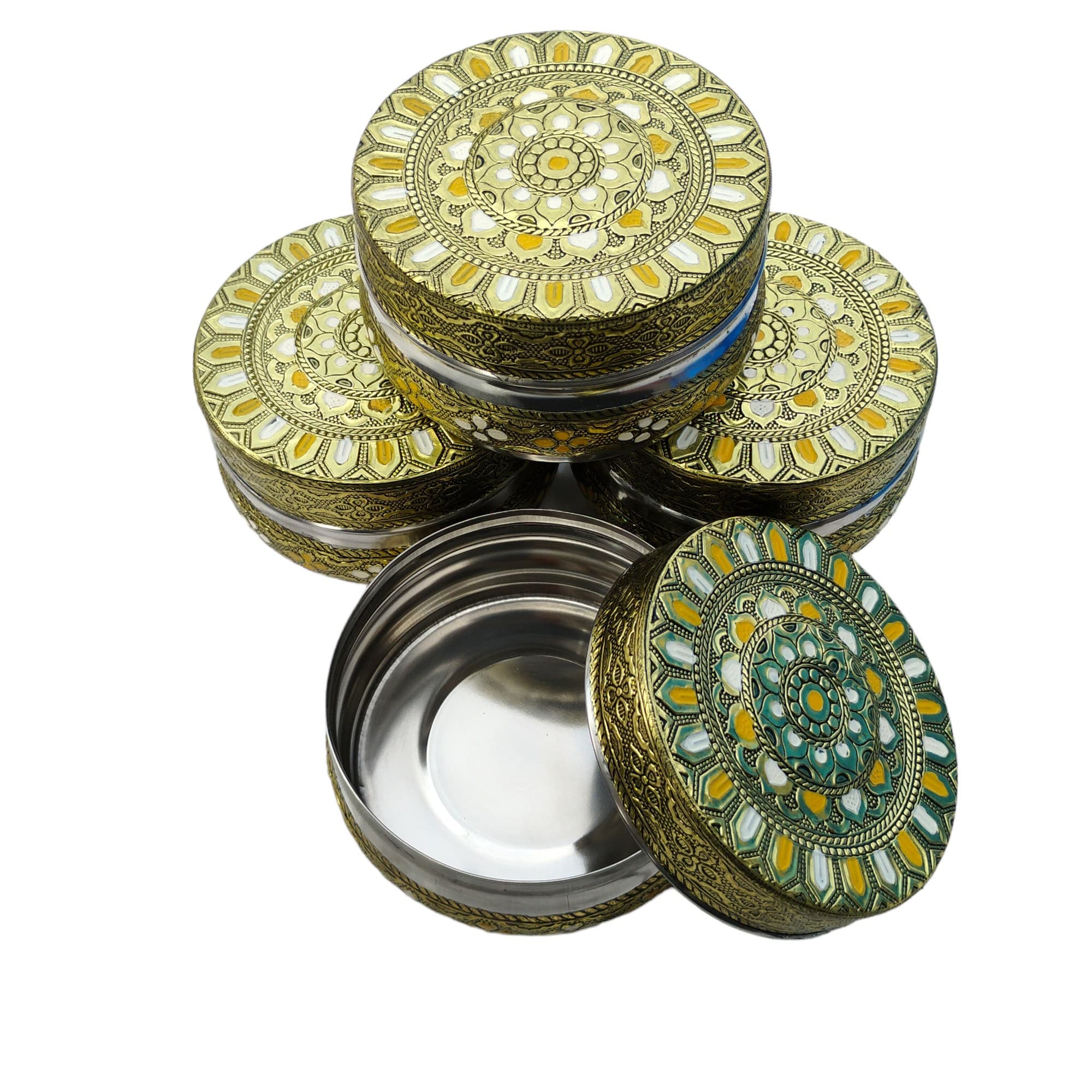 Meenakari Stainless Steel Dabba Containers (Set of 4), Oxidized Decorative Boxes - image 3