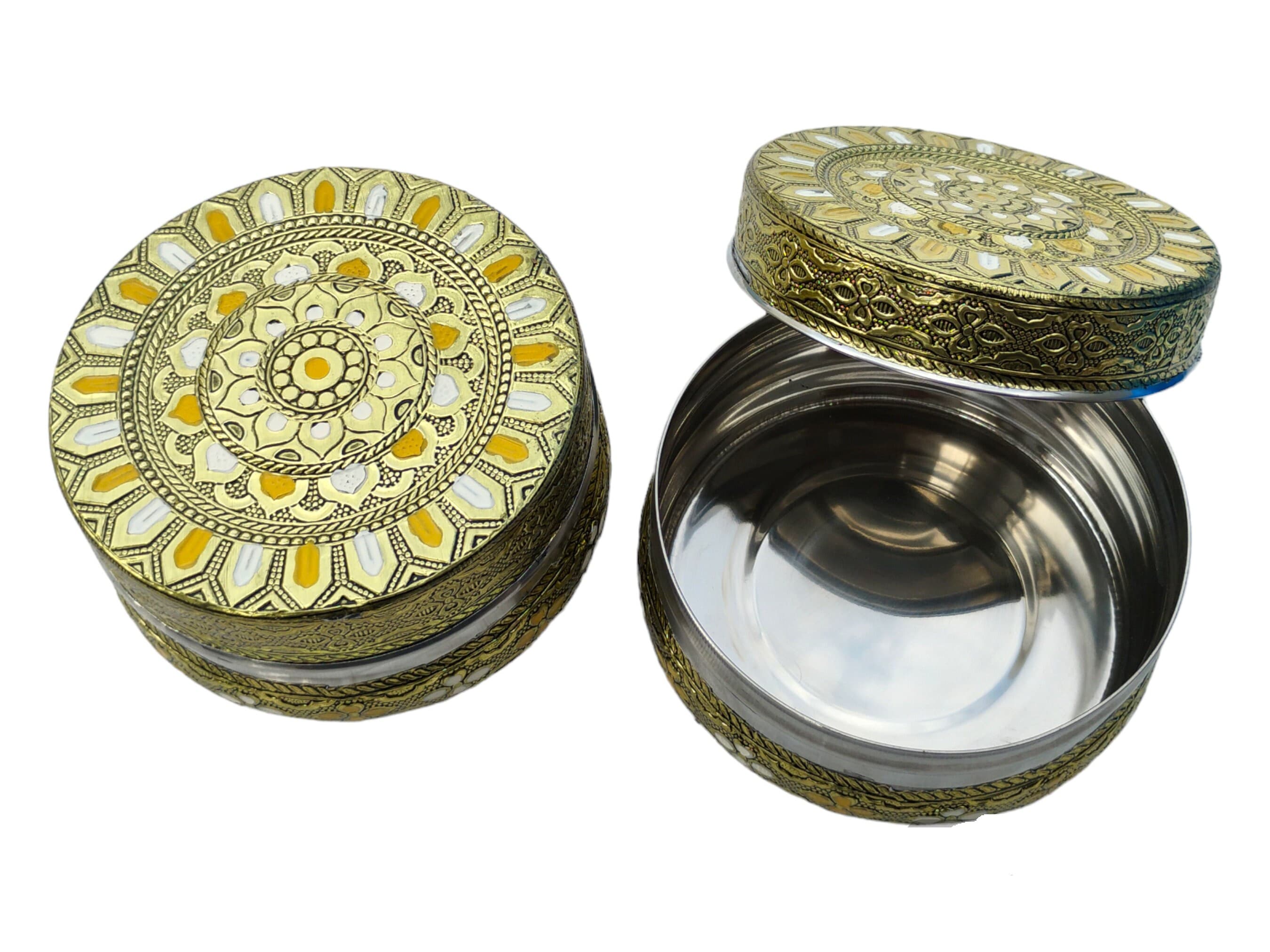 Meenakari Stainless Steel Dabba Container, Oxidized Decorative Box (2 Pcs) - image 3