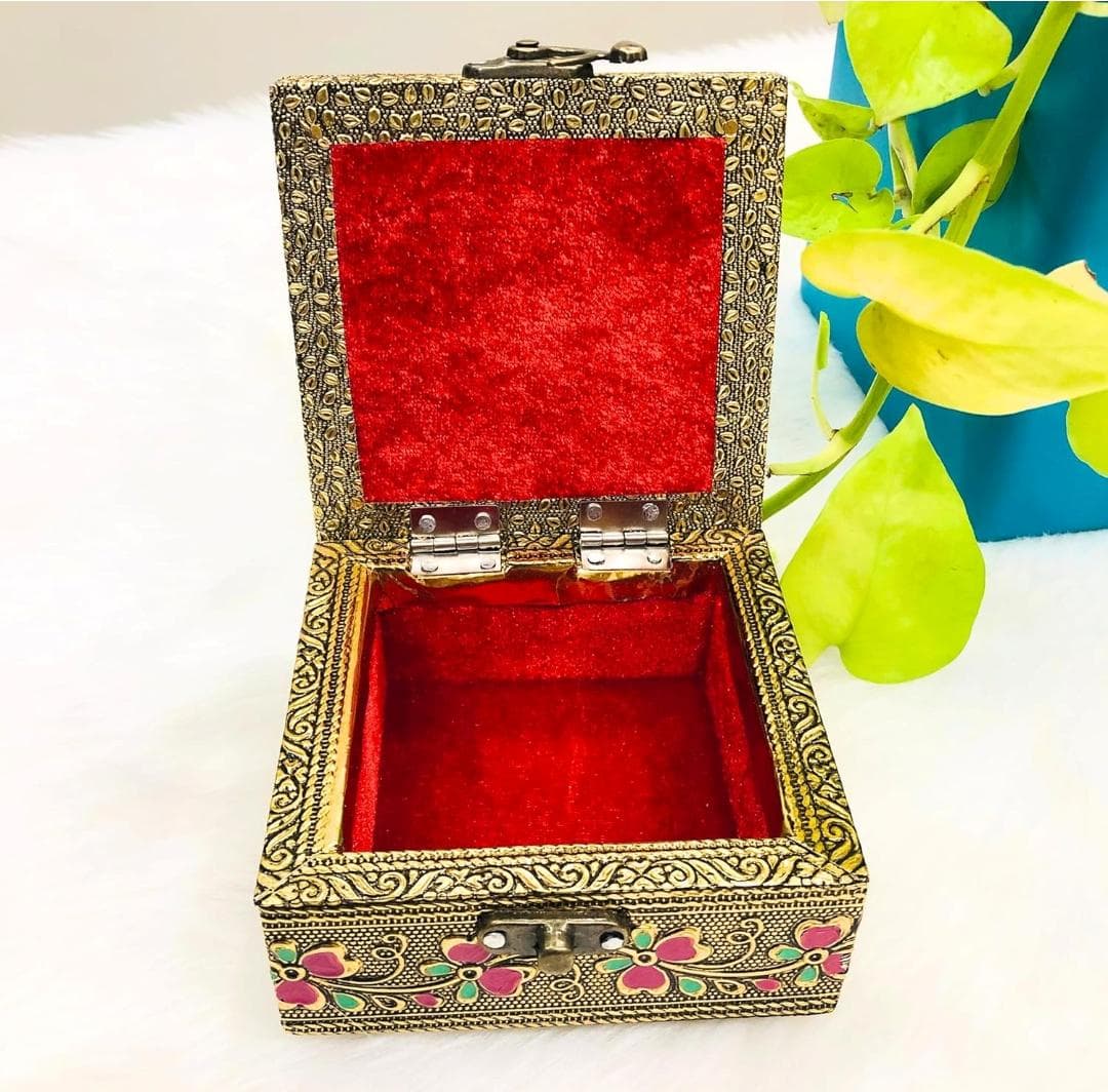 Peacock Embossed Wooden Jewelry Box: Decorative Rajwadi Red Velvet Trinket Storage Box - image 5