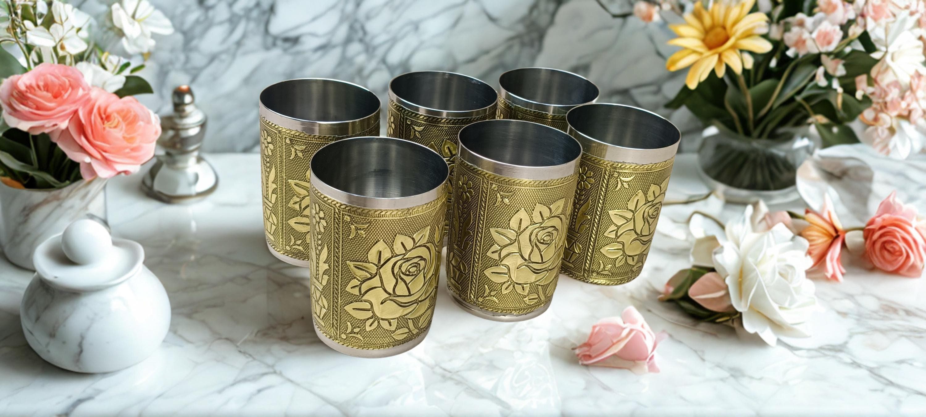 Meenakari Stainless Steel Glass Set | Indian Drinkware, Wedding Gifts