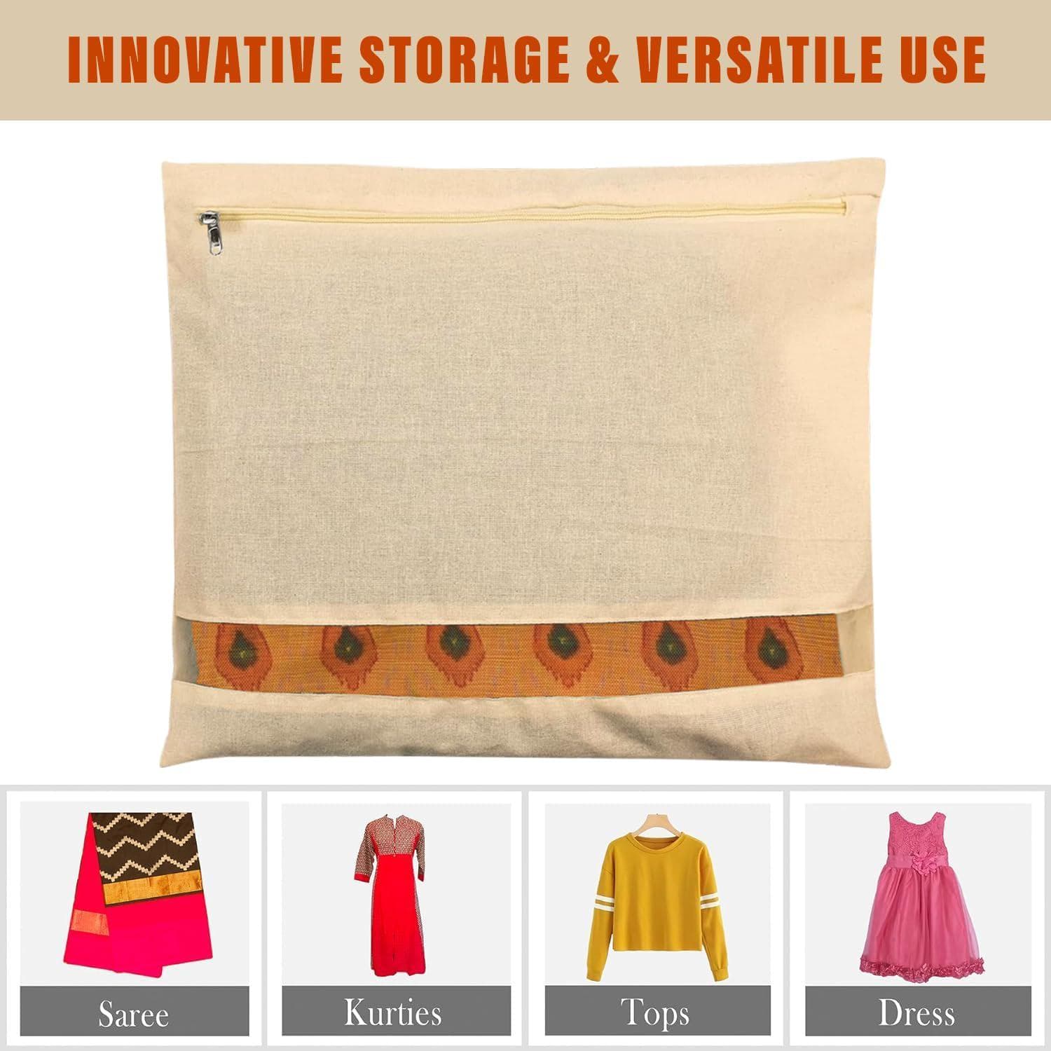Cotton Saree Bags, Zip Closure, Transparent Window, Beige, Set of 5,10,15 - image 4