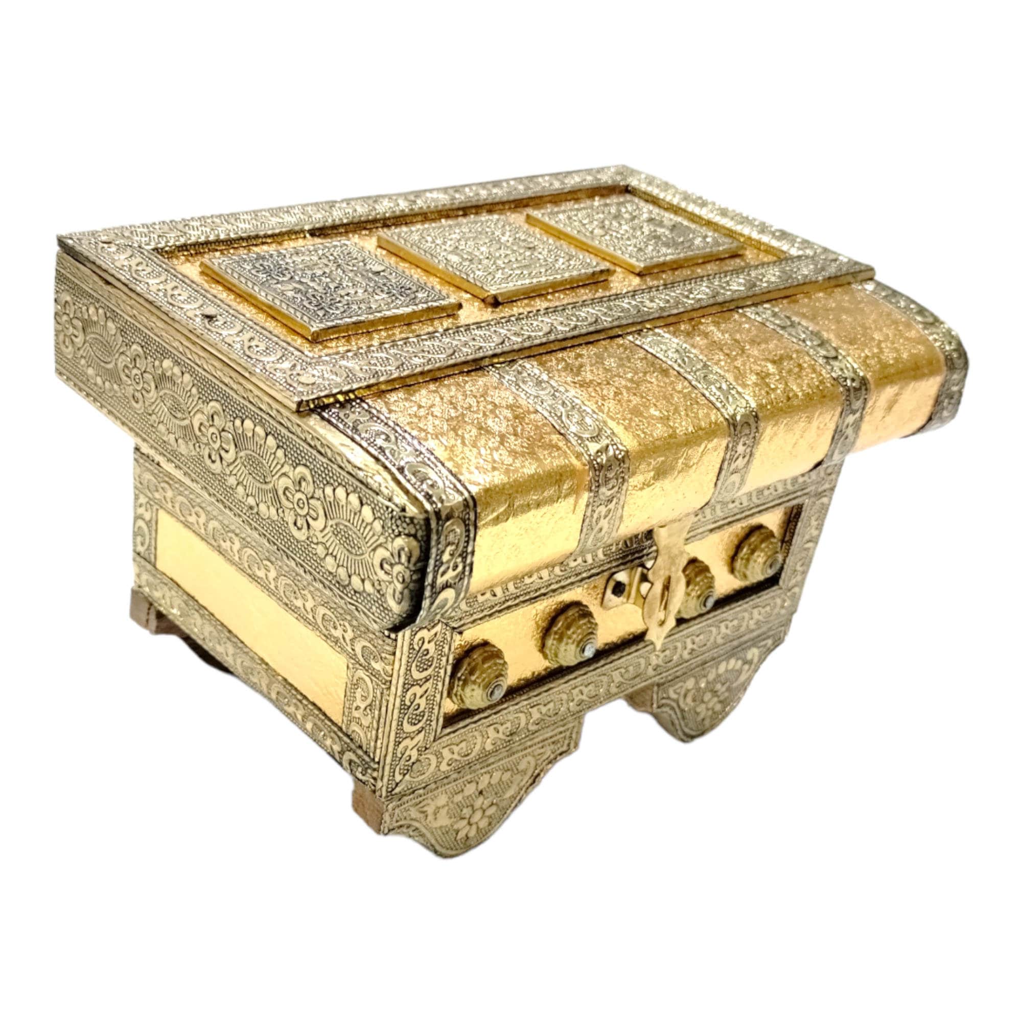 Embossed Wooden Jewelry Box, White Art Theme