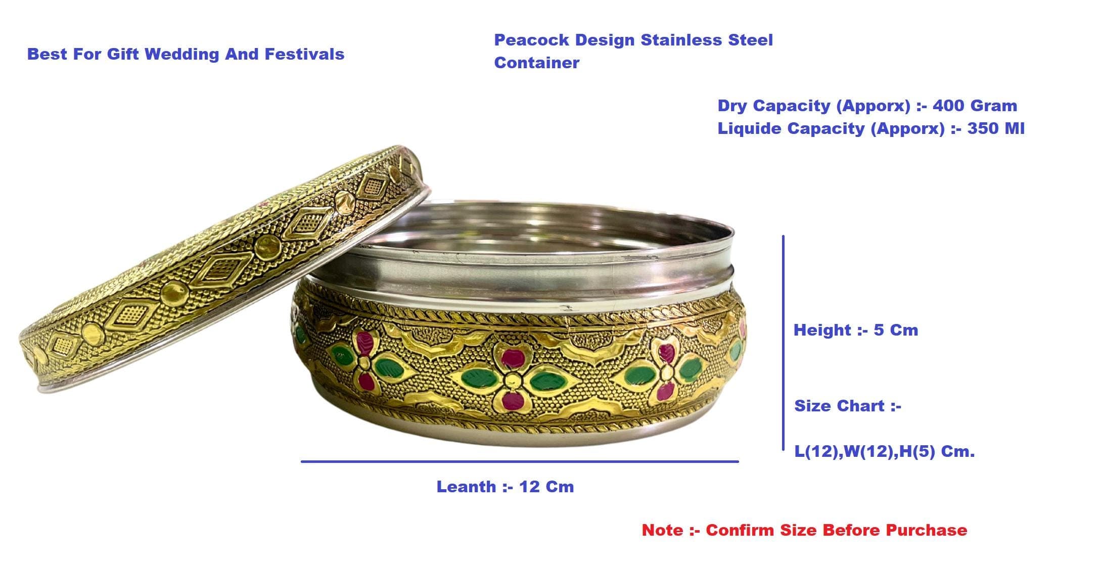 Meenakari Peacock Design Stainless Steel Container: Oxidized Chapati Roti Box - image 4