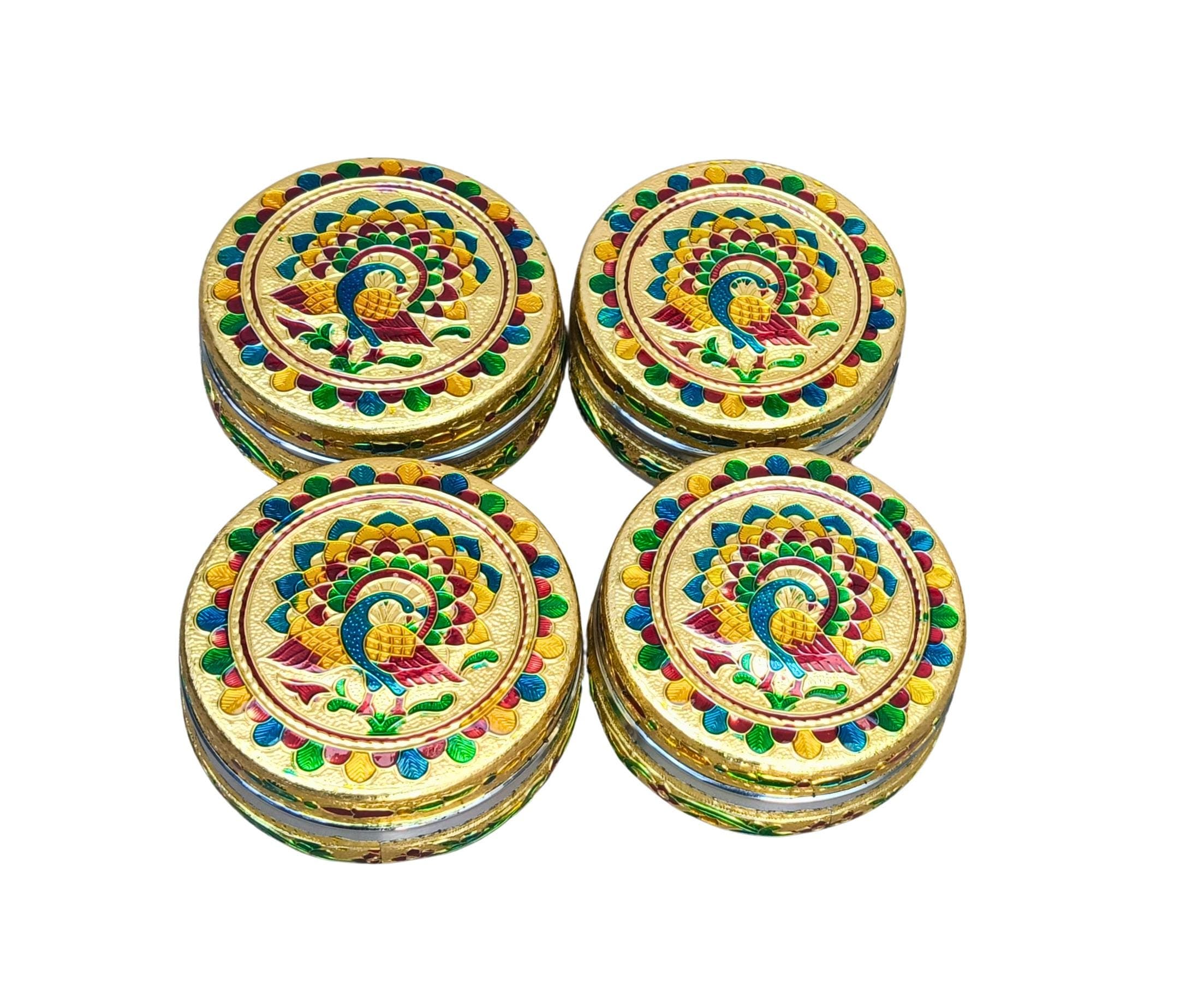 Handcrafted Meenakari Steel Storage Box – Peacock Design, Indian Wedding Gift