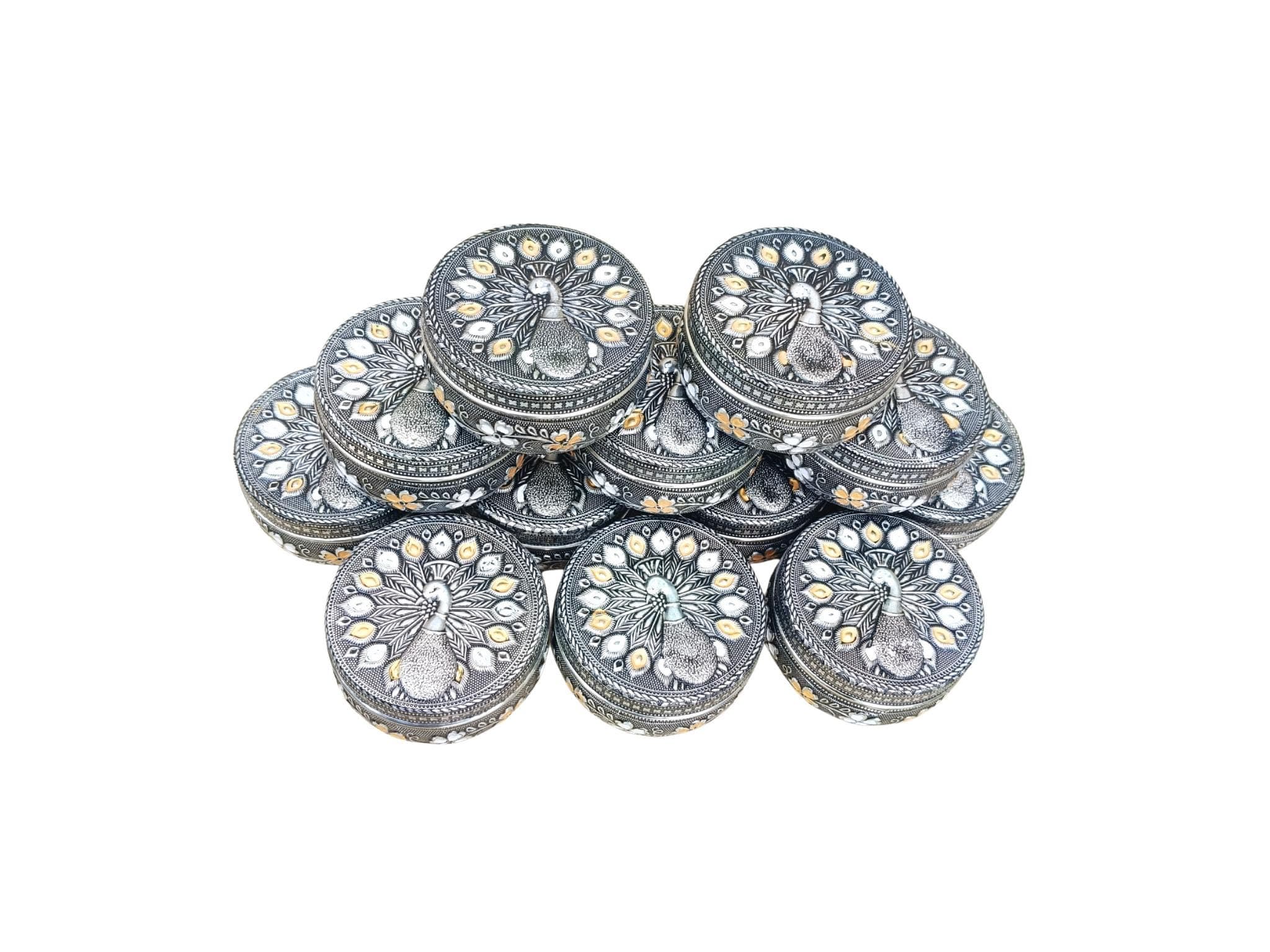 Meenakari Dabba Box – Oxidized Stainless Steel, Indian Wedding Favor