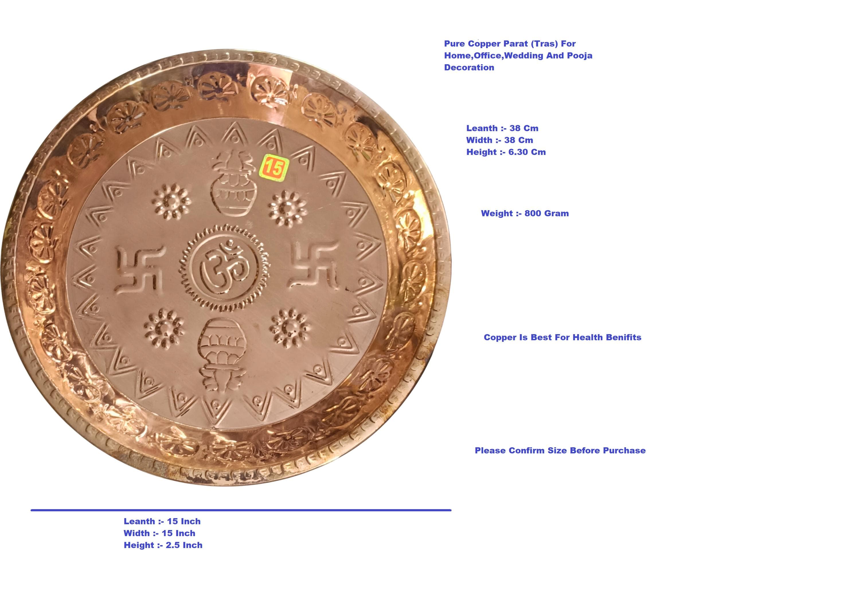 Handcrafted Pure Copper Parat: Multipurpose Mixing & Serving Plate (15 Inch - image 4