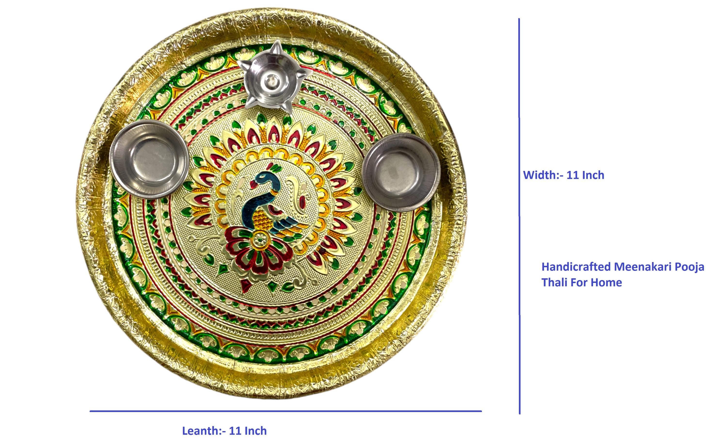 Meenakari Pooja Thali Set: Indian Temple Plate with Diya - image 4