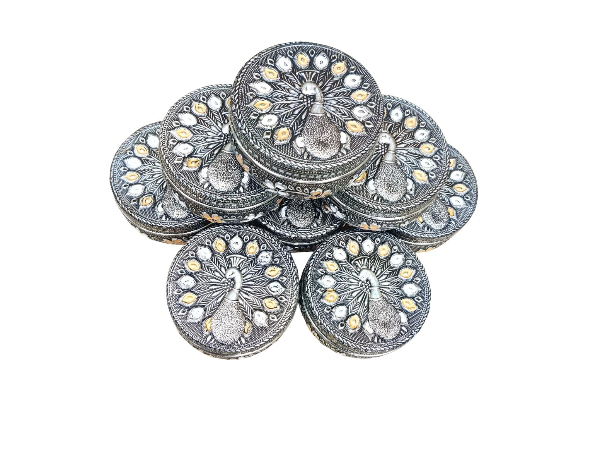 Meenakari Dabba Box – Oxidized Stainless Steel, Indian Wedding Favor - image 3