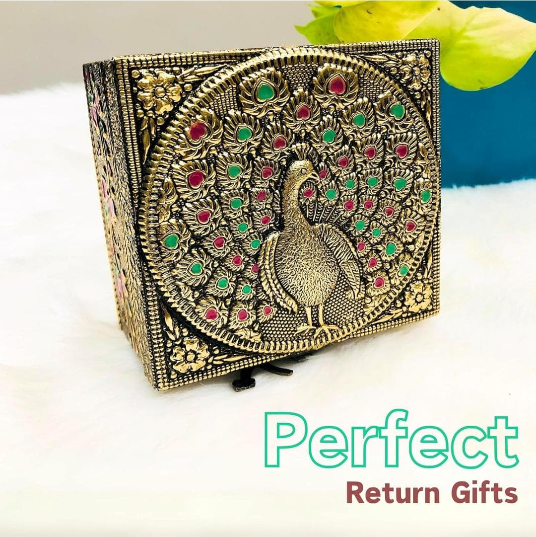 Peacock Design Embossed Indian Jewelry Box: Rajwadi Red Velvet Trinket Jewellery Storage Box - image 4