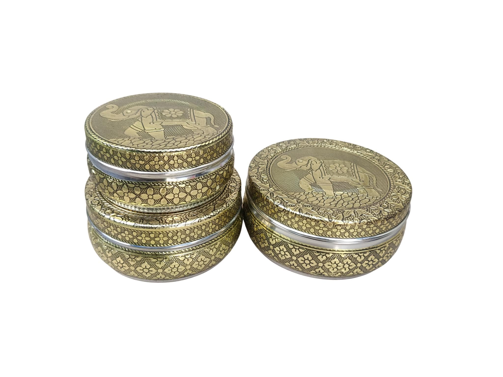 Meenakari Peacock Design Steel Containers, Indian Art, Set of 3 - image 3