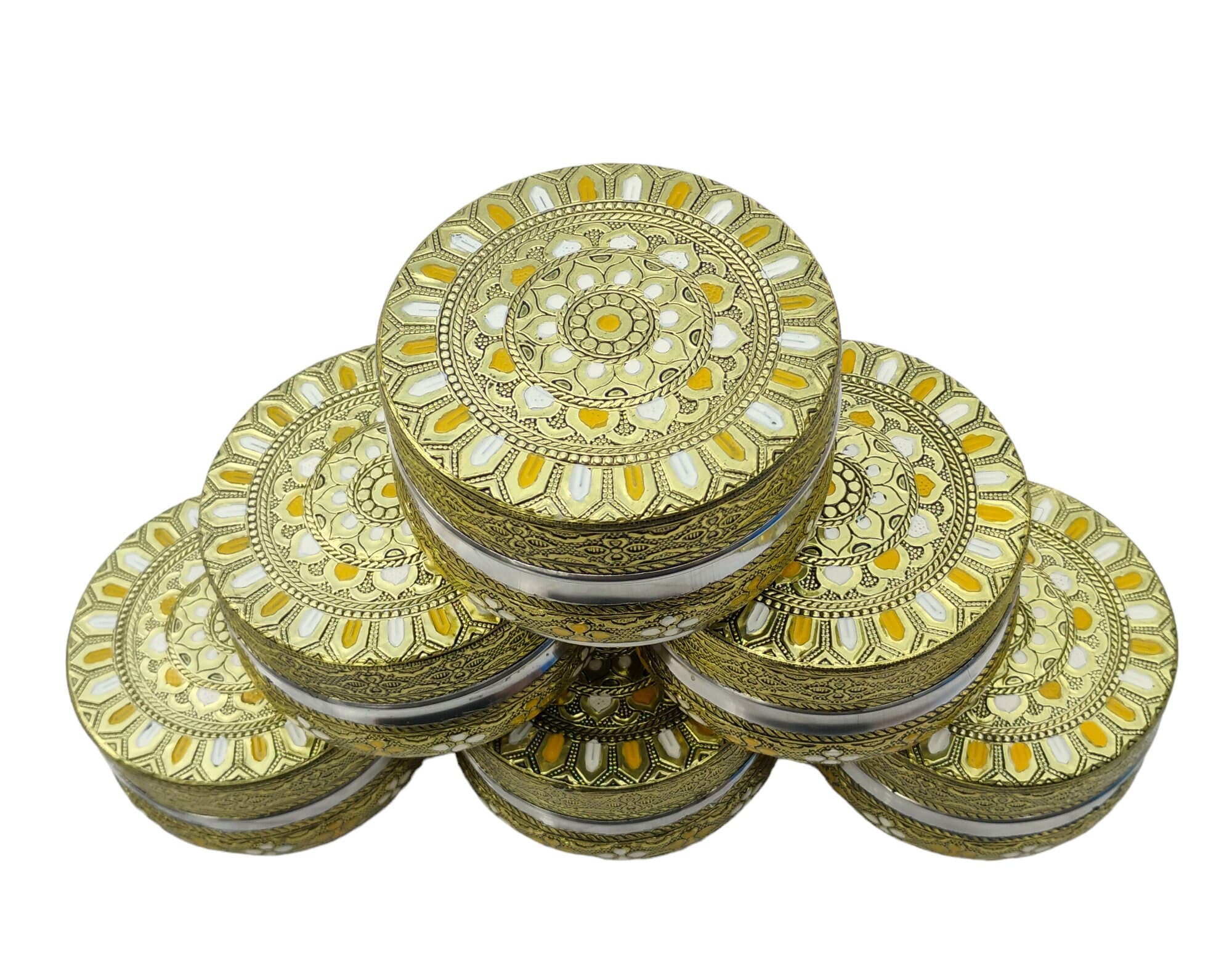 Handcrafted Meenakari Stainless Steel Dabba Box, Oxidized Dryfruit Storage (6 Pcs)