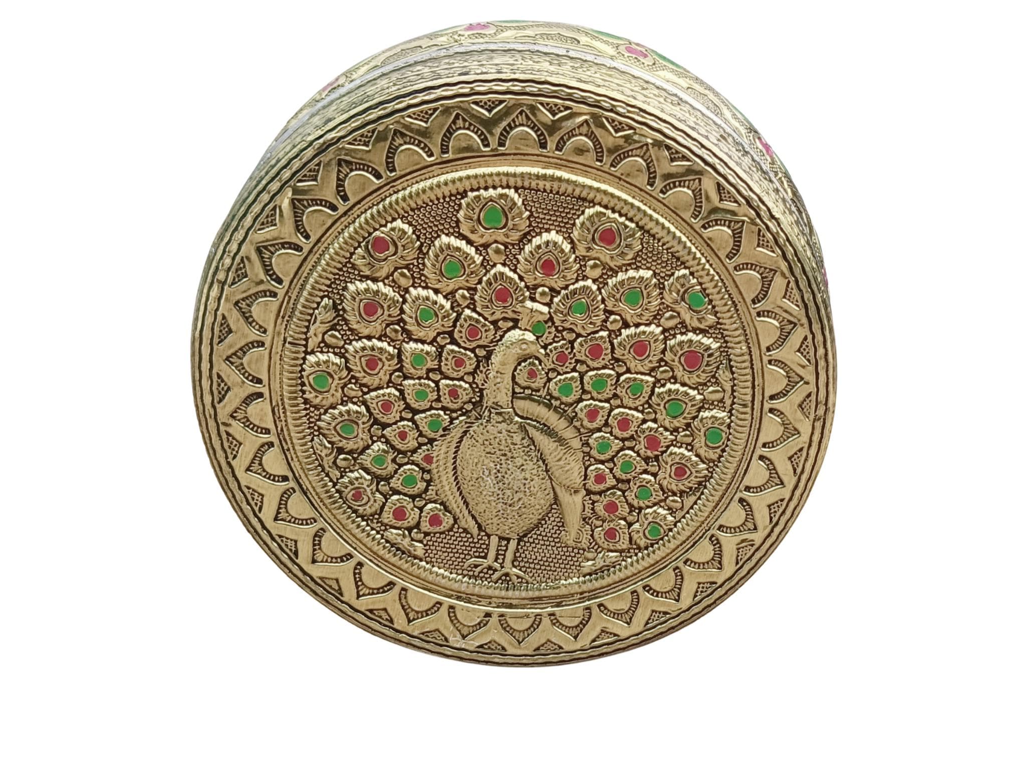Meenakari Peacock Design Steel Container: Indian Gift Box (500ml) - image 4