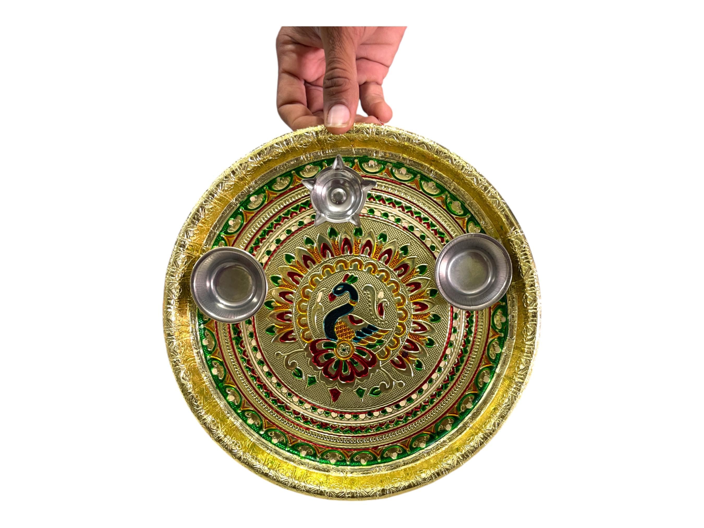 Meenakari Pooja Thali Set: Indian Temple Plate with Diya - image 5